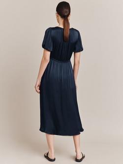 Ghost Morella Satin Midi Dress - view 2, Navy