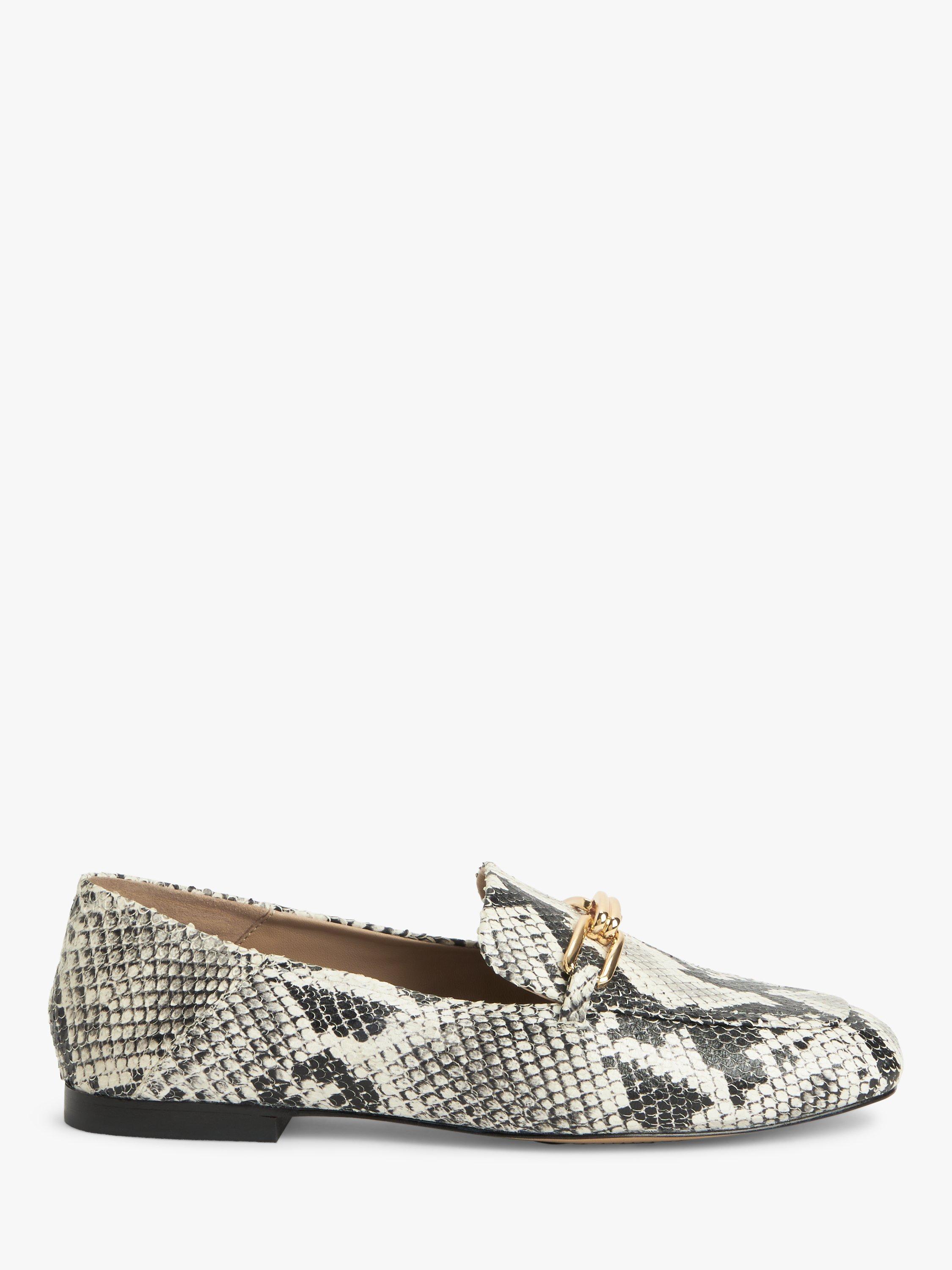 John Lewis Godfrey Leather Soft Back Chain Trim Loafers, Black/White
