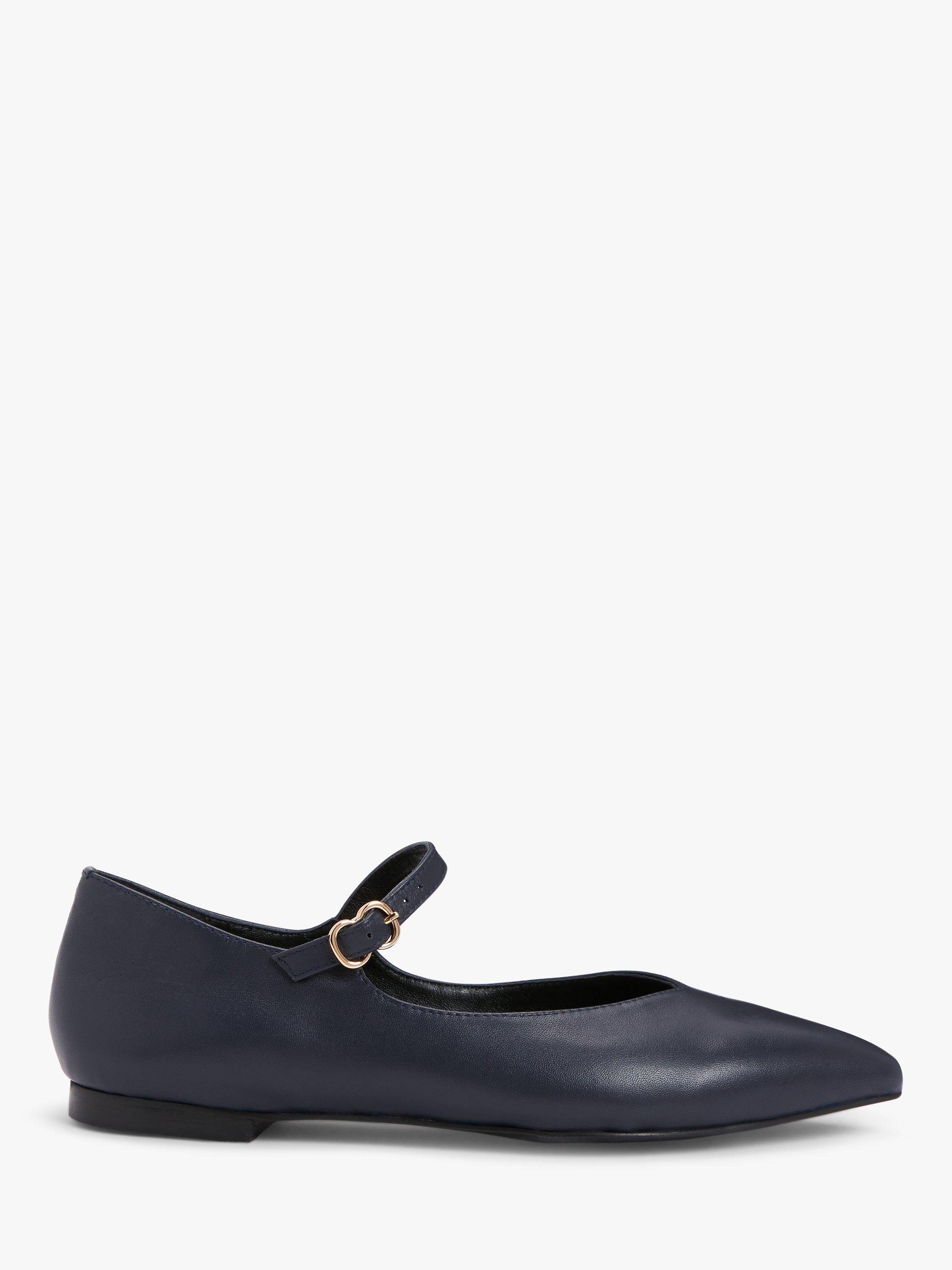 John Lewis Harper Leather Pointed Mary Jane Ballerina Pumps, Navy, 3