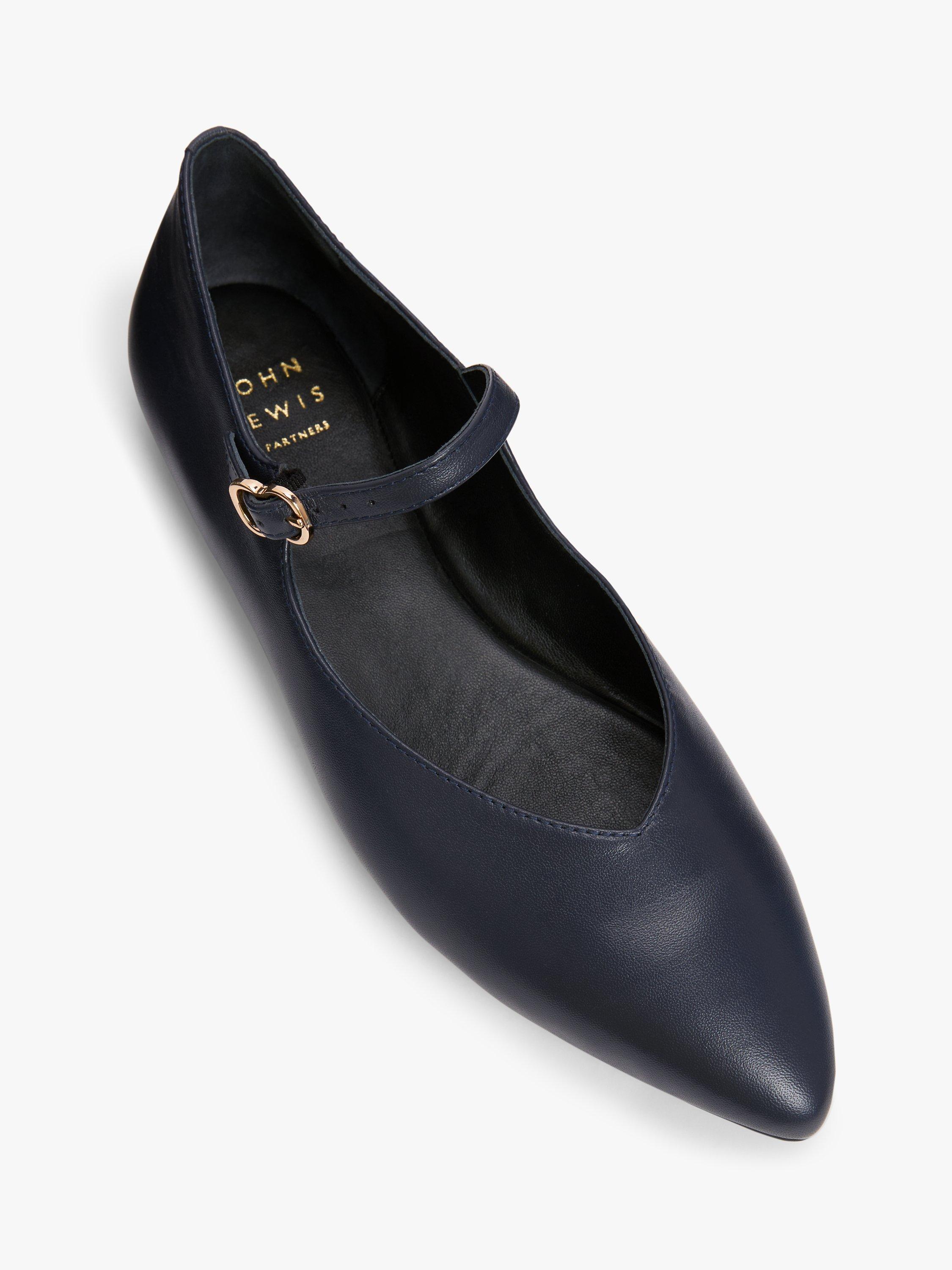 John Lewis Harper Leather Pointed Mary Jane Ballerina Pumps, Navy, 3