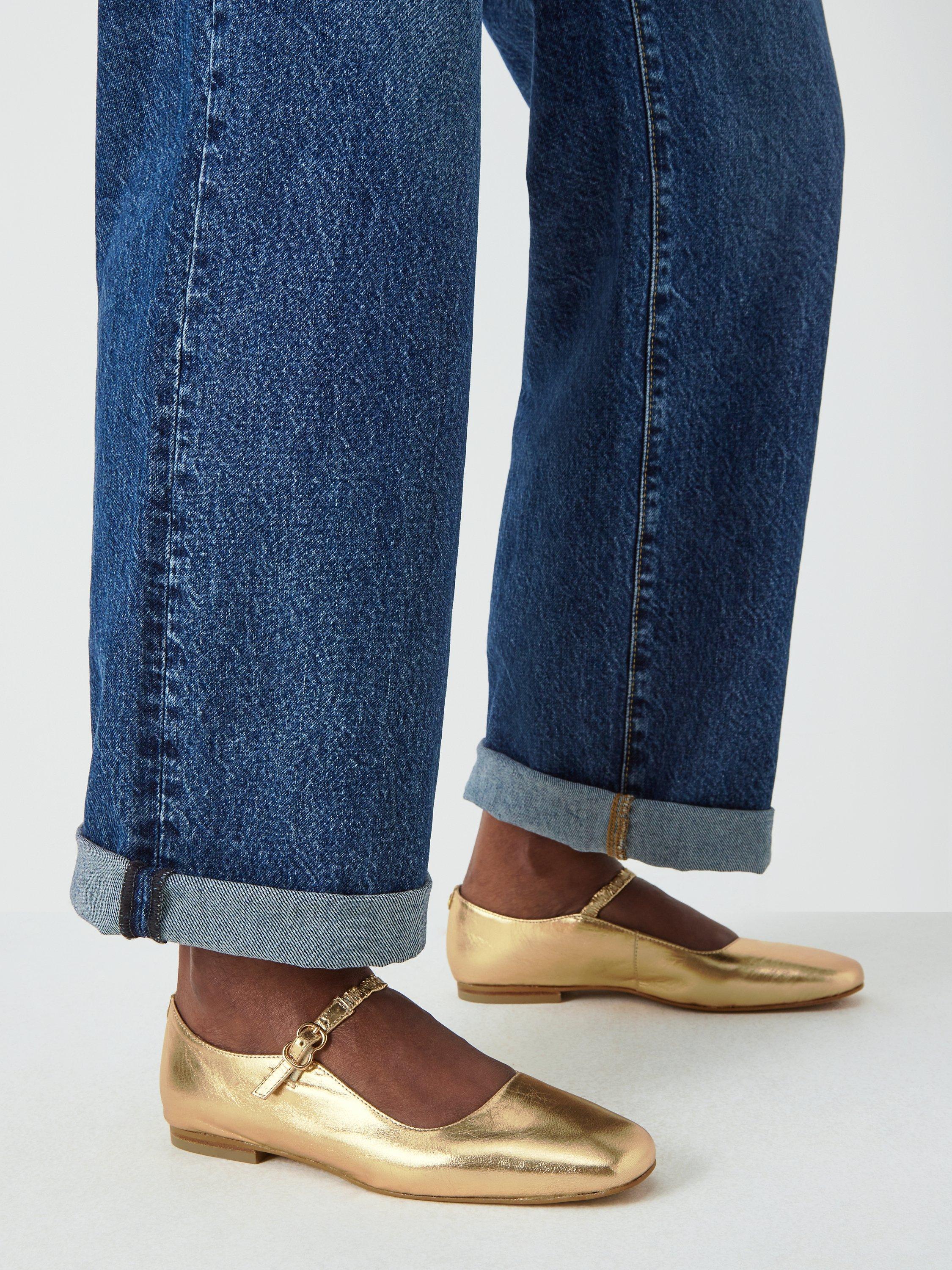Product image 2 of 5, which shows John Lewis Harrietta Mary Jane Leather Pumps, Gold, 3