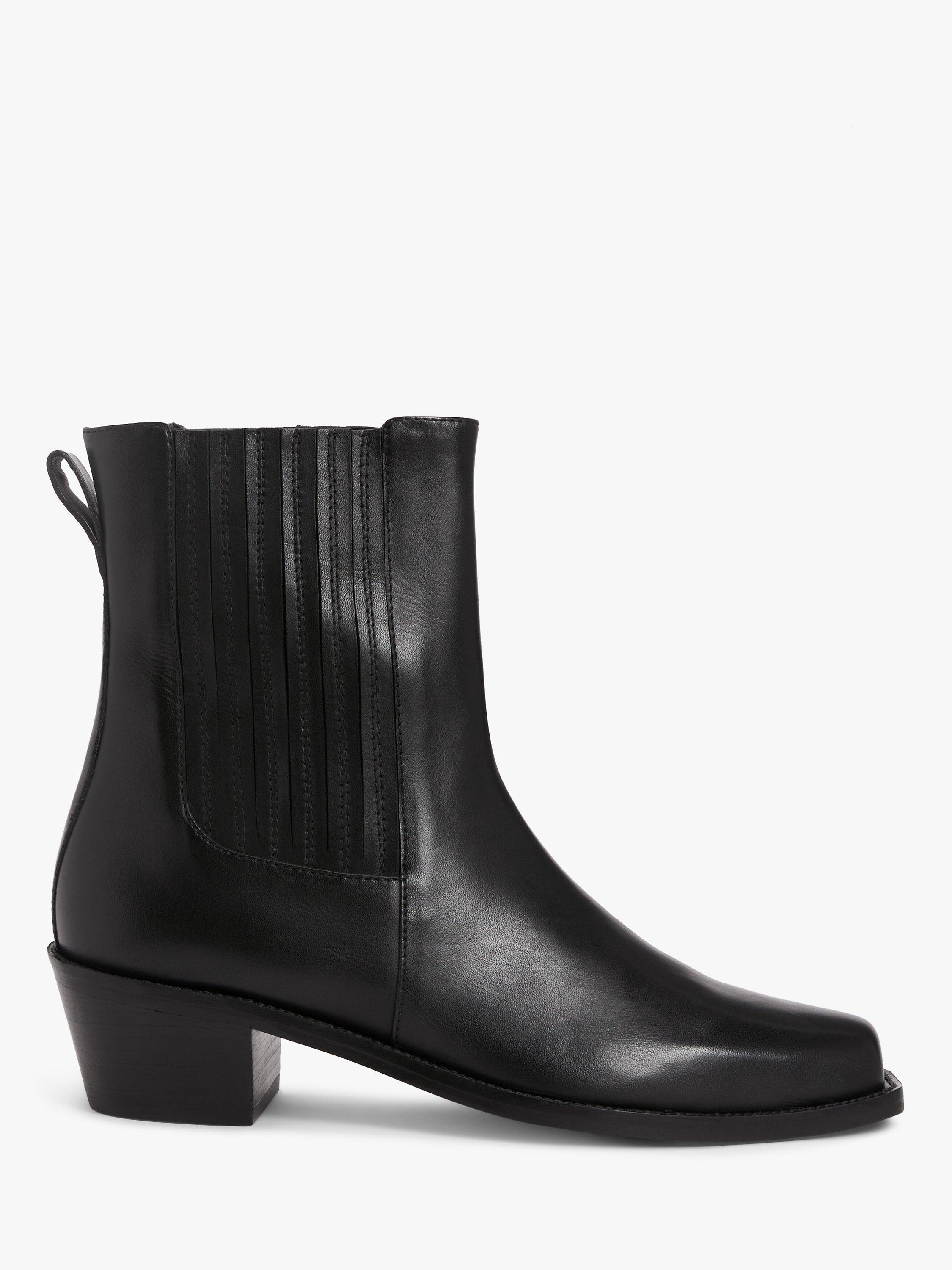 John Lewis New Orson Leather Square Toe Chelsea Biker Boots, Black