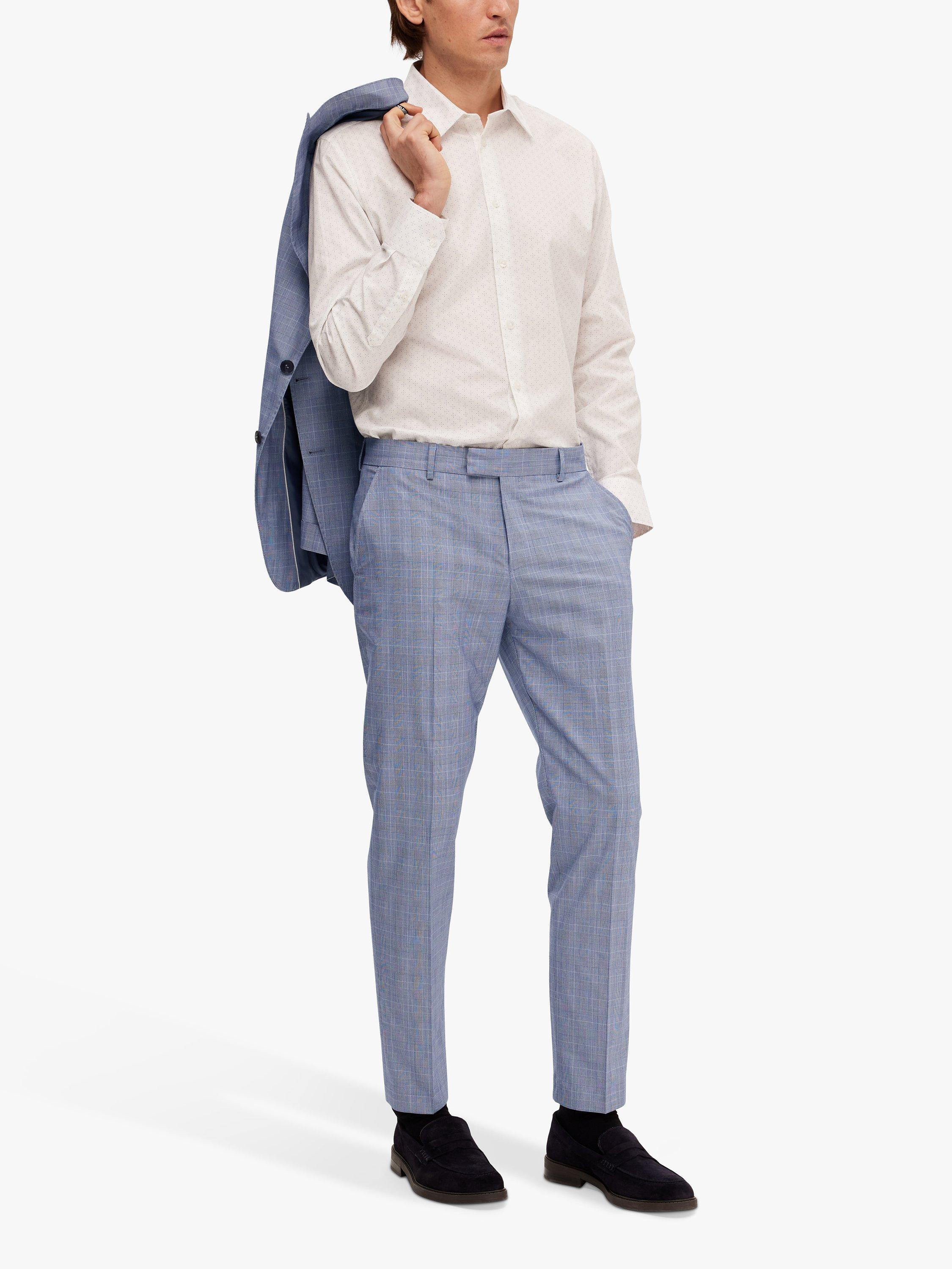 SELECTED HOMME Slim Fit Linen Blend Checked Suit Trousers, Blue Heaven