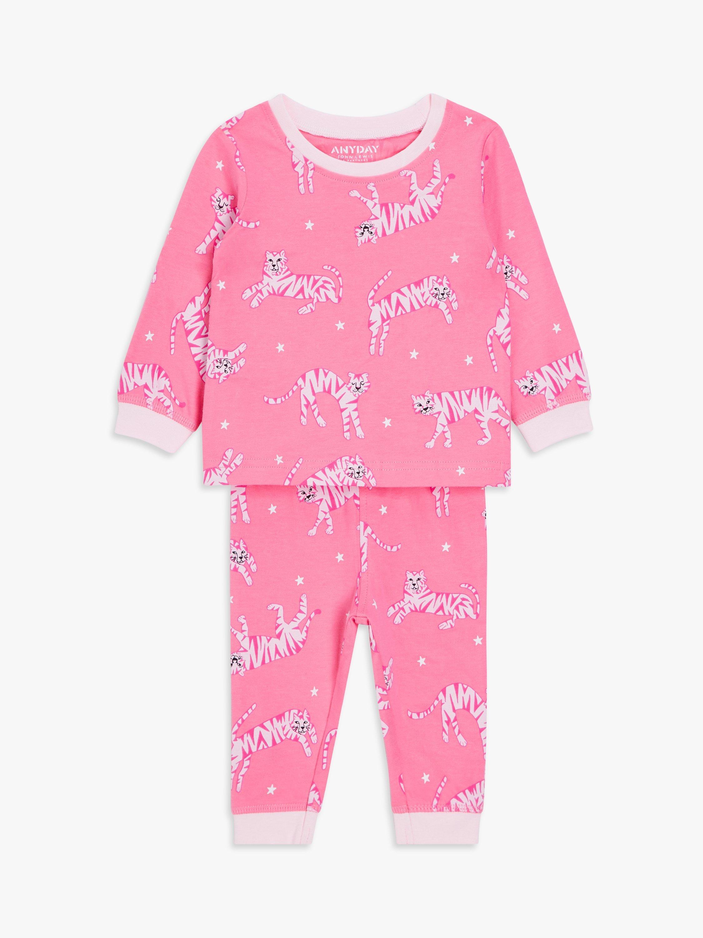 John Lewis ANYDAY Baby Tiger Print Pyjama Set, Pink