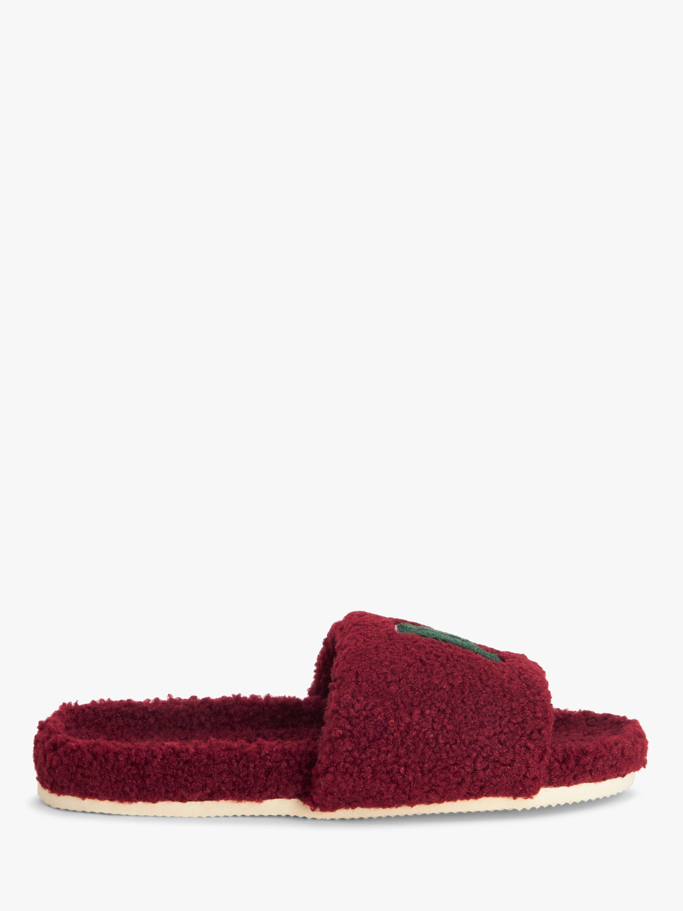 John Lewis ANYDAY 'A' Logo Borg Slider Slippers, Burgundy, 7