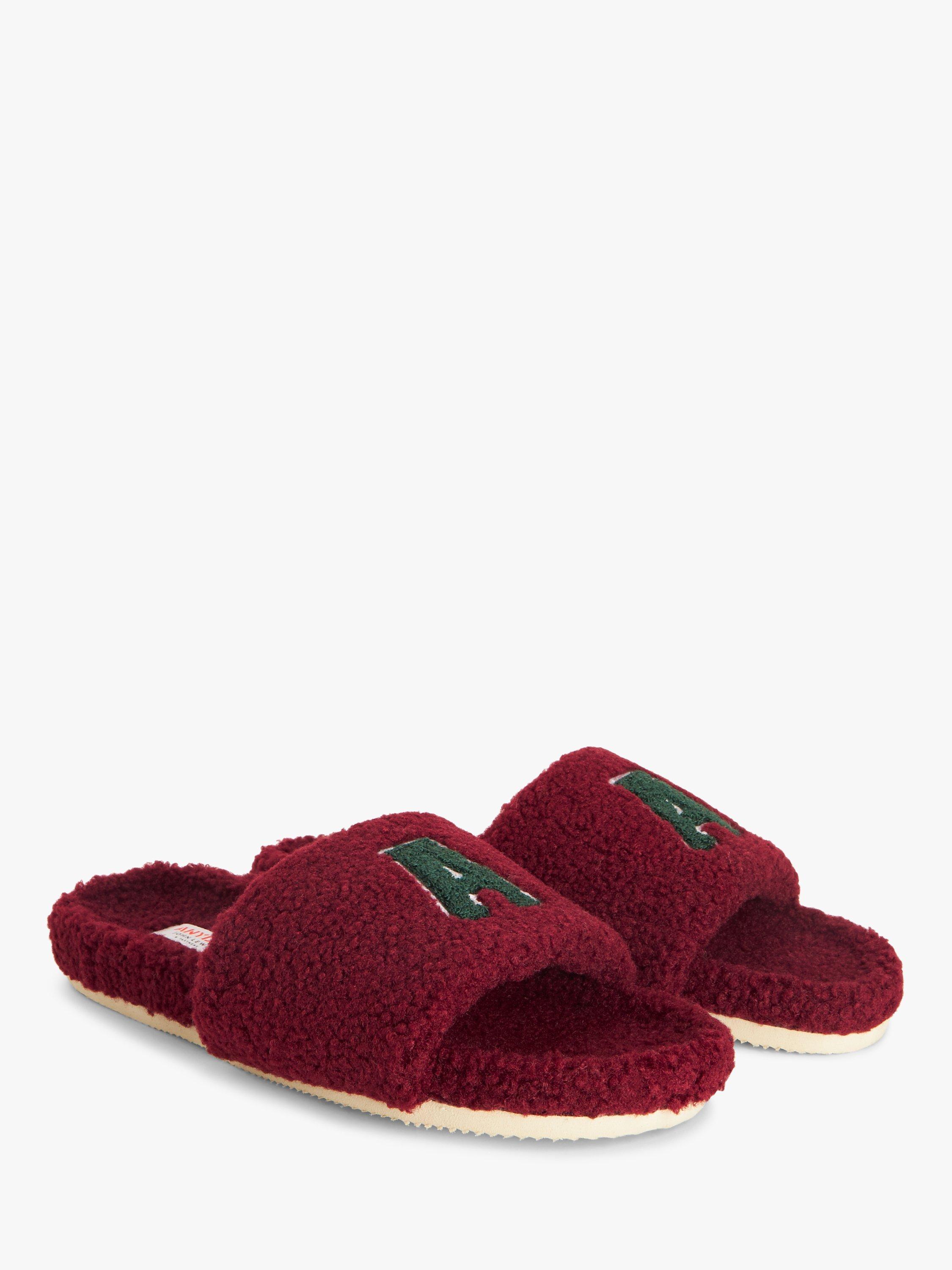 Product image 3 of 5, which shows John Lewis ANYDAY 'A' Logo Borg Slider Slippers, Burgundy, 10