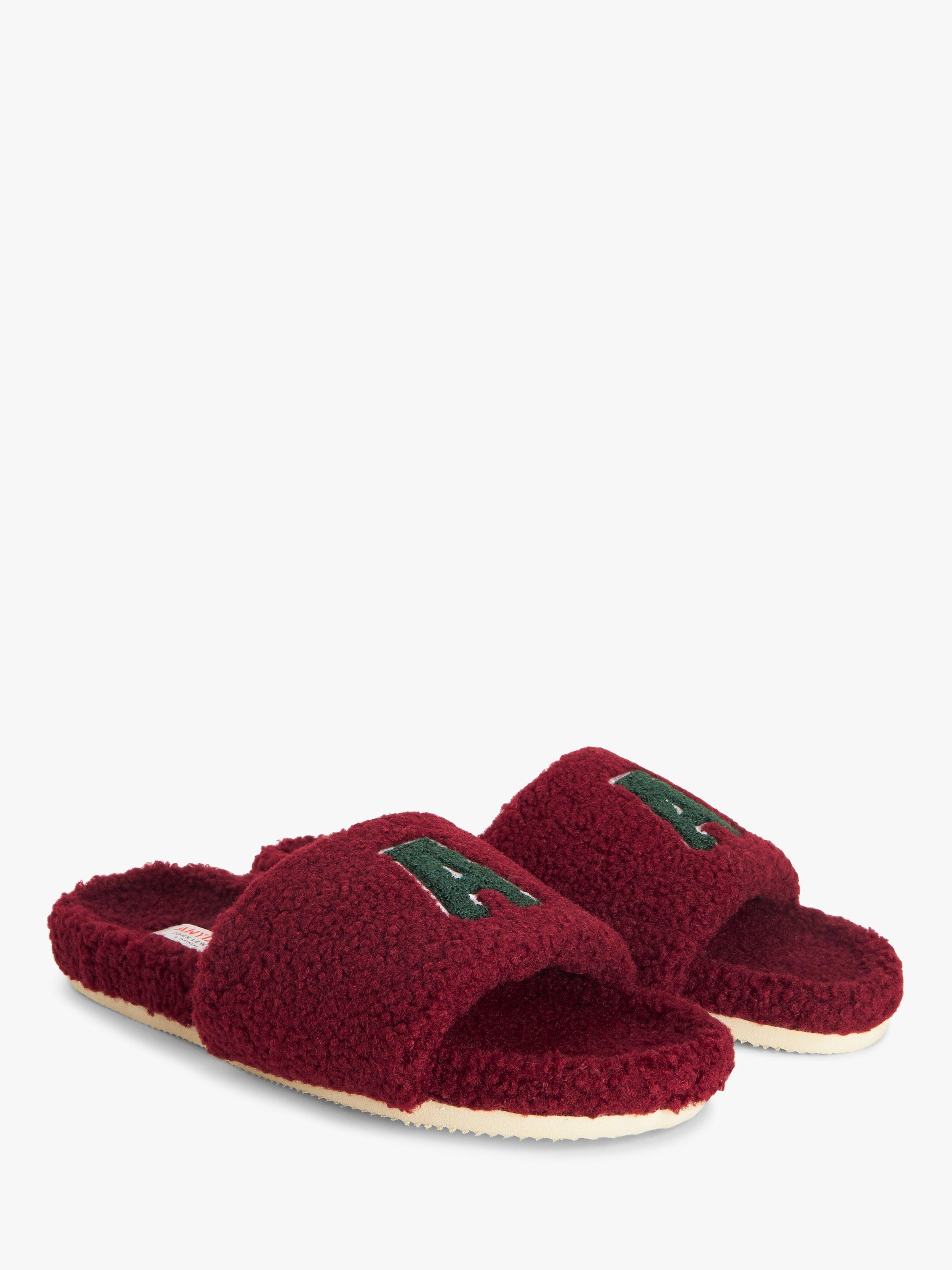 John Lewis ANYDAY 'A' Logo Borg Slider Slippers, Burgundy, 7