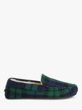 John Lewis Faux Fur Check Moccasin Slippers, Green/Blue