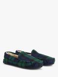 John Lewis Faux Fur Check Moccasin Slippers, Green/Blue