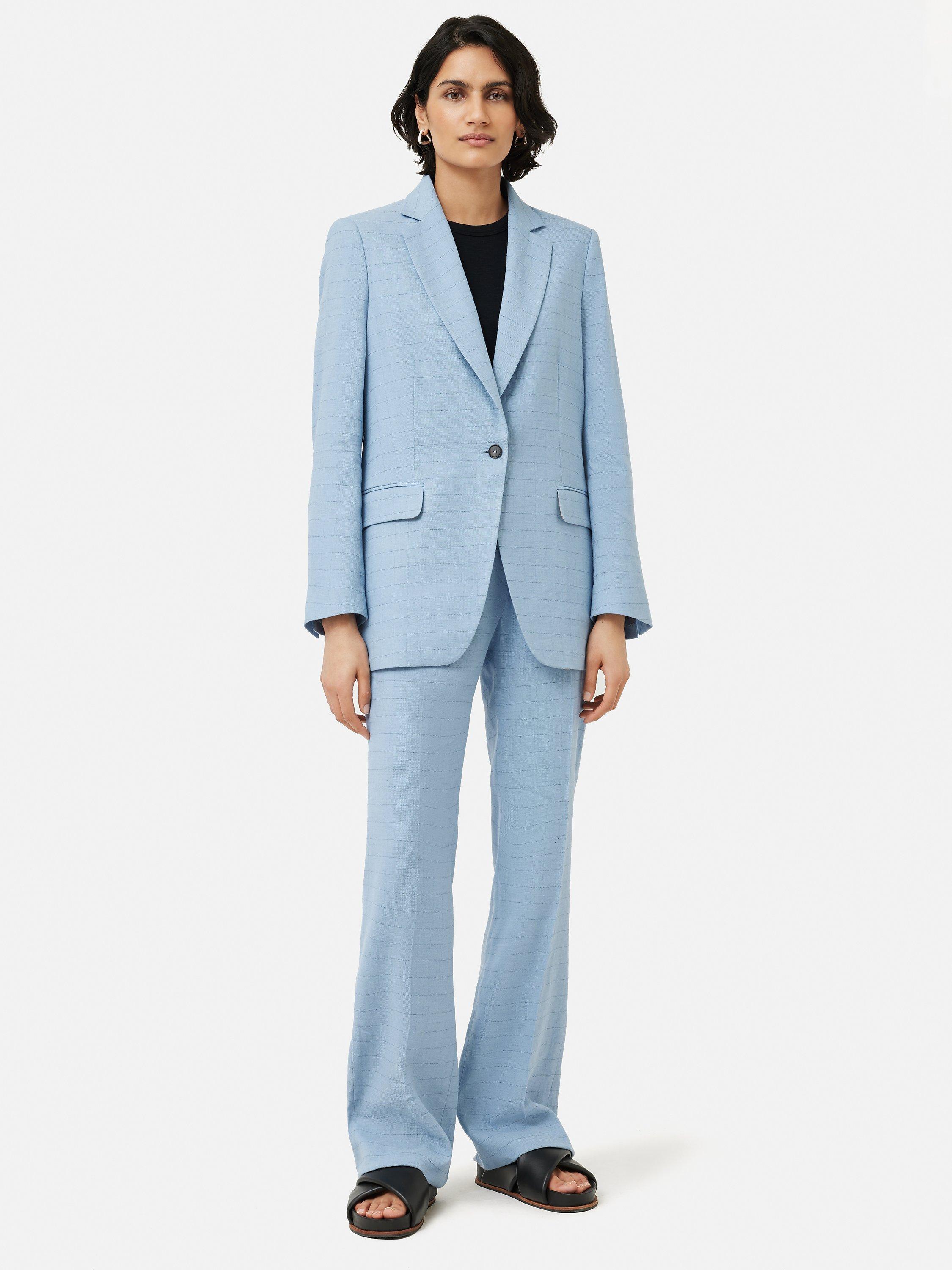 Jigsaw Knox Check Linen Blend Blazer, Aqua