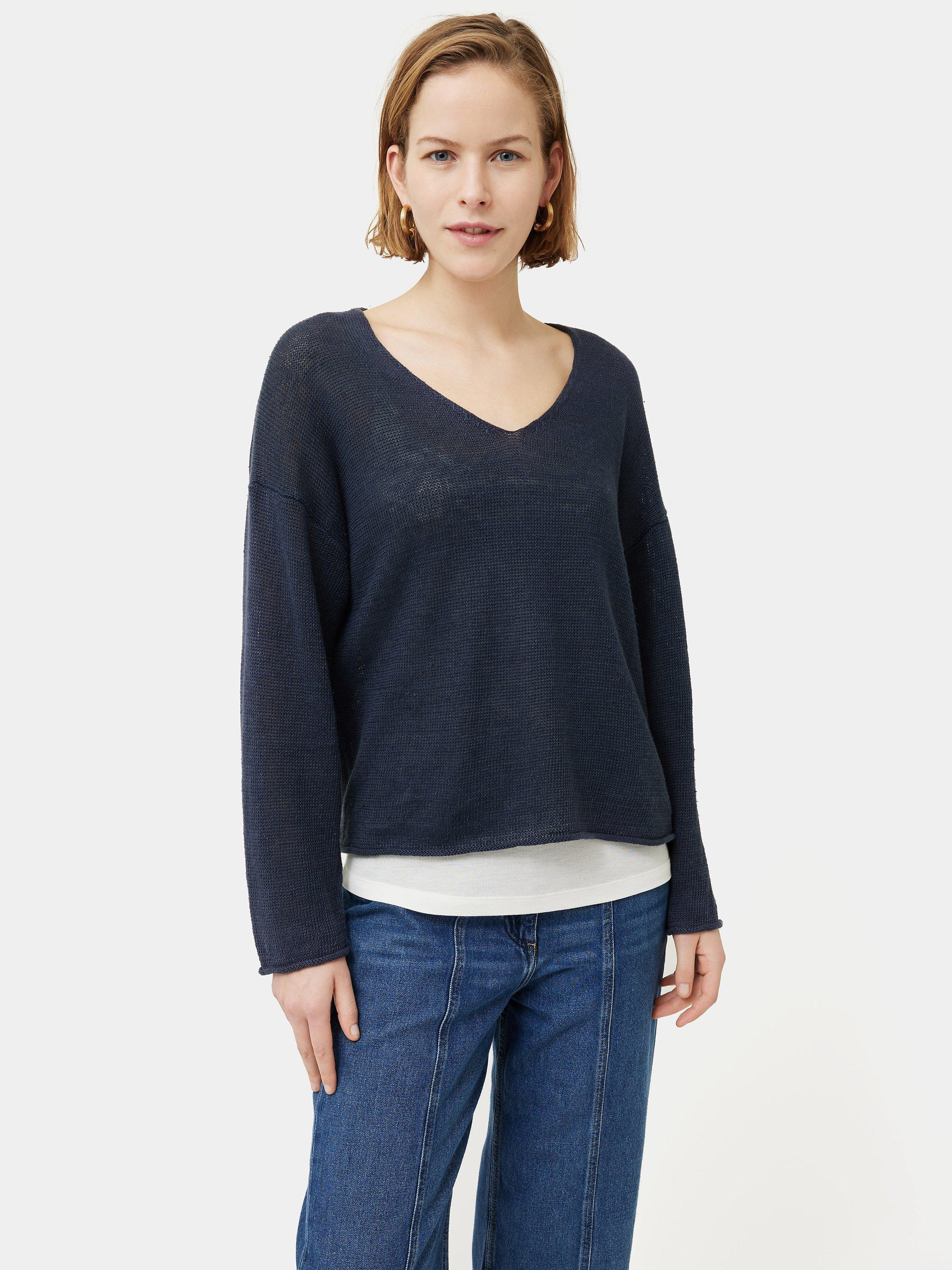 Jigsaw Pure Linen V-Neck Jumper, Slate