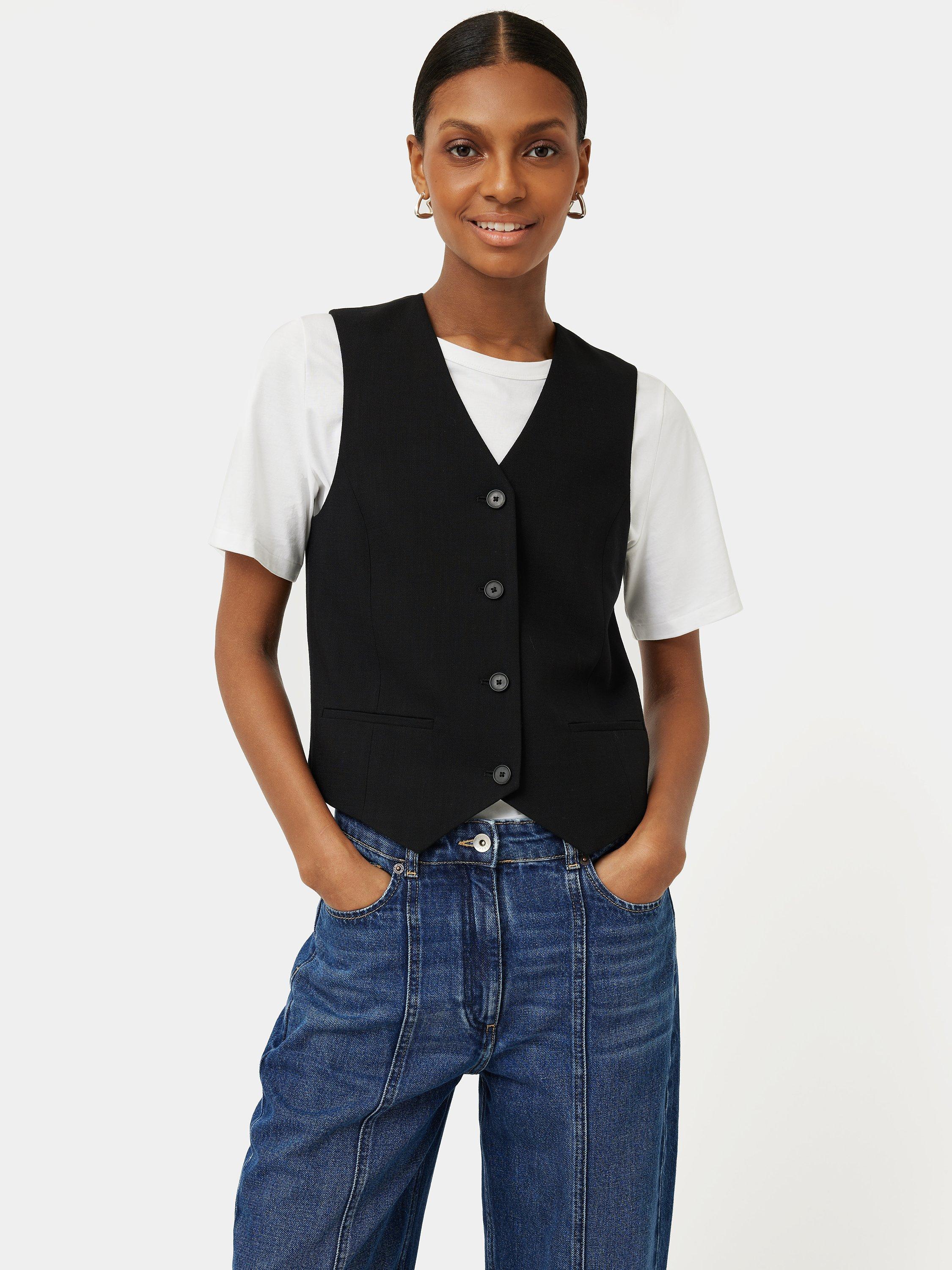 Jigsaw Hopsack Tailored Waistcoat, Black