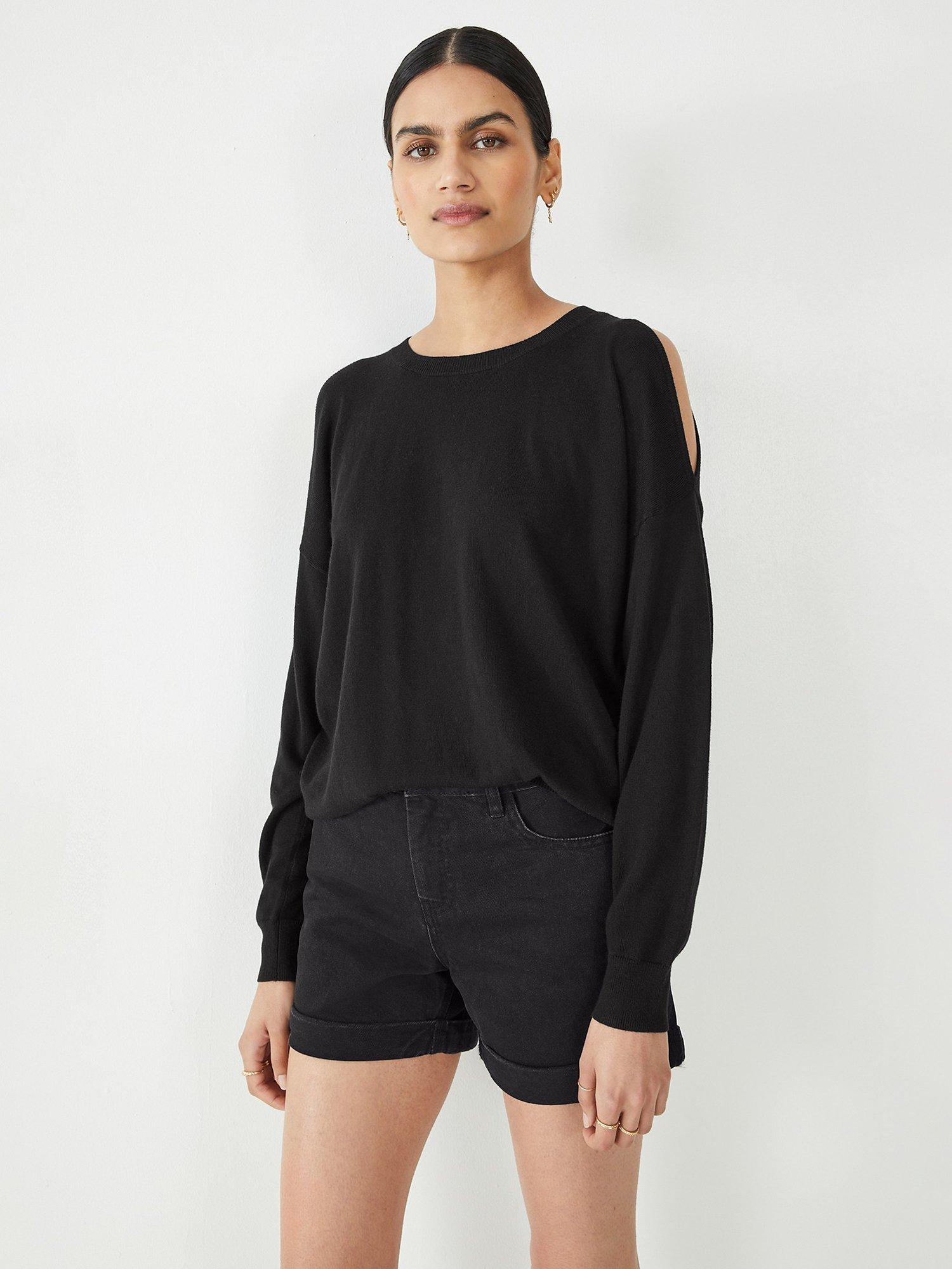HUSH Mollie Cold Shoulder Knitted Crew Neck Jumper, Black