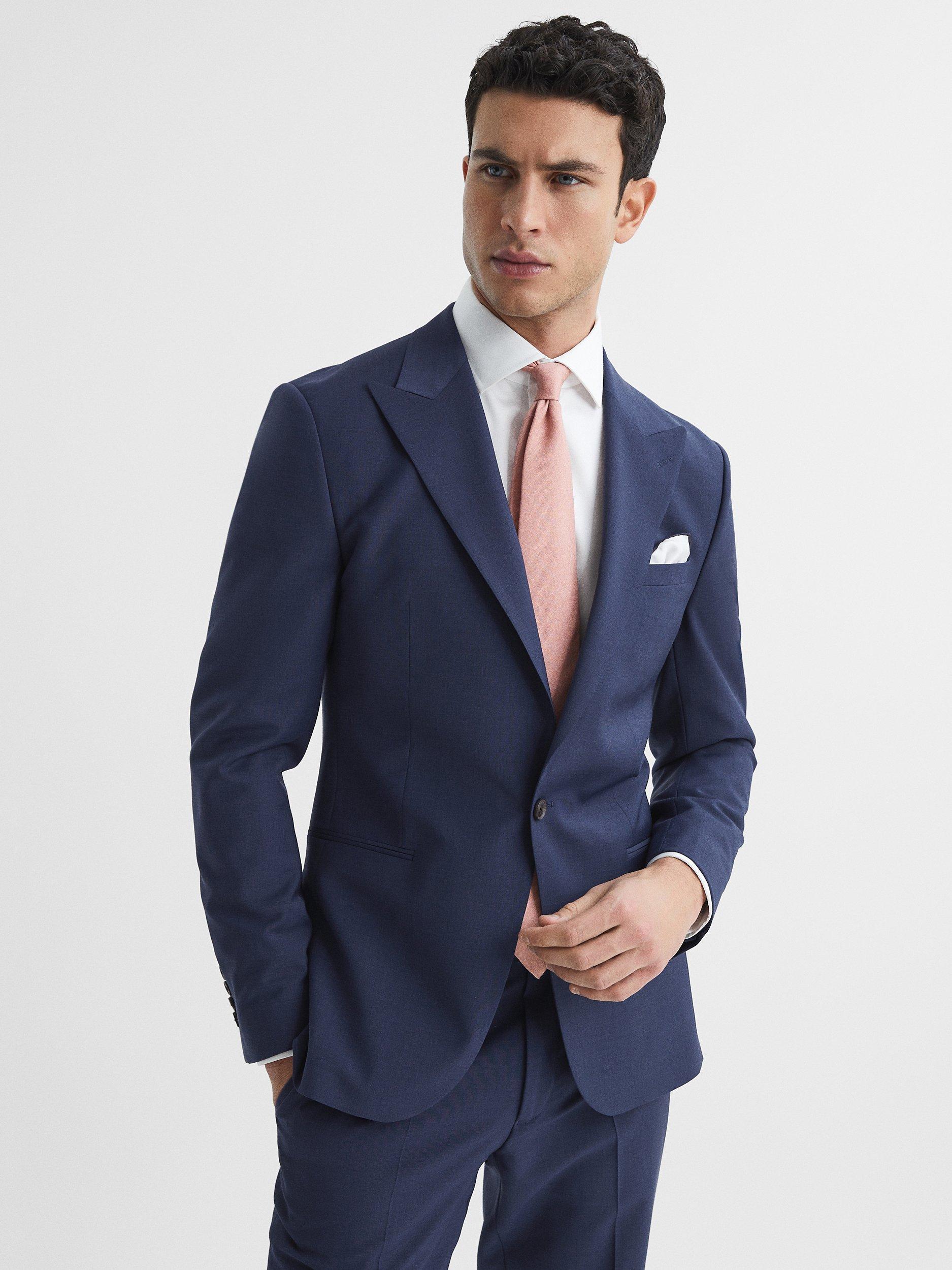 Reiss Wish Single Breasted Wool Blend Slim Fit Blazer, Bright Blue