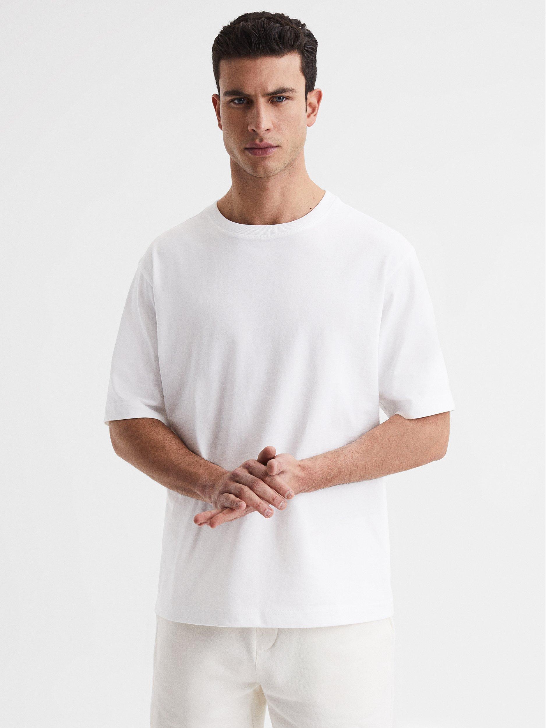 Product image 1 of 5, which shows Reiss Tate Cotton Crew Neck T-Shirt, White, XS