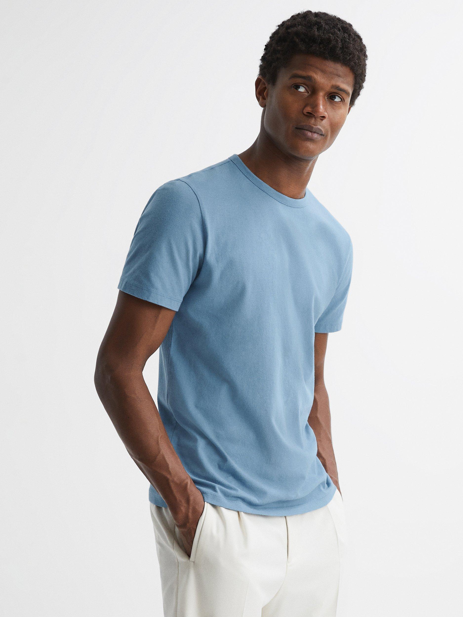 Reiss Melrose Cotton Crew Neck T-Shirt, Light Airforce
