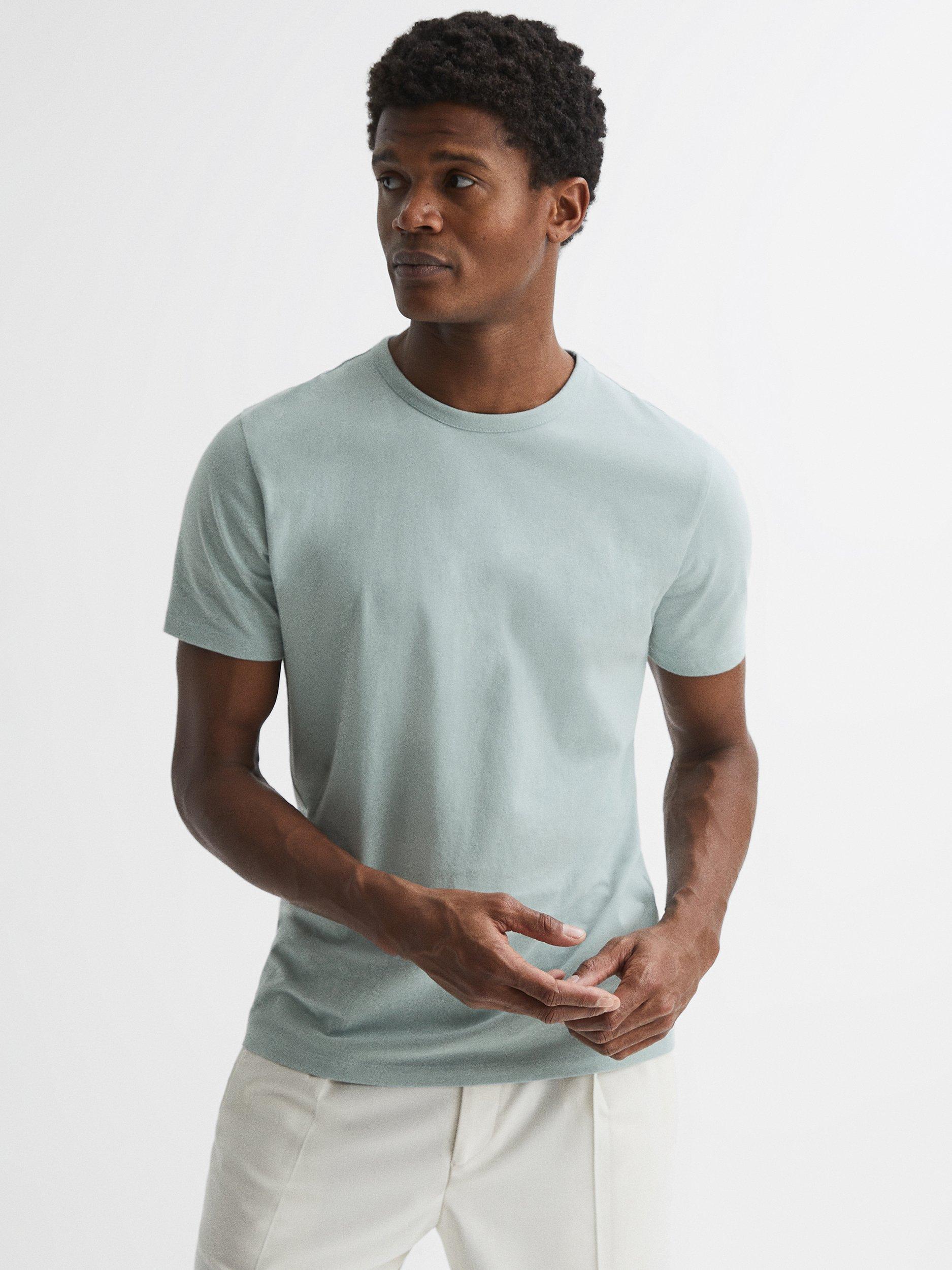 Reiss Melrose Cotton Crew Neck T-Shirt, Light Sage, L