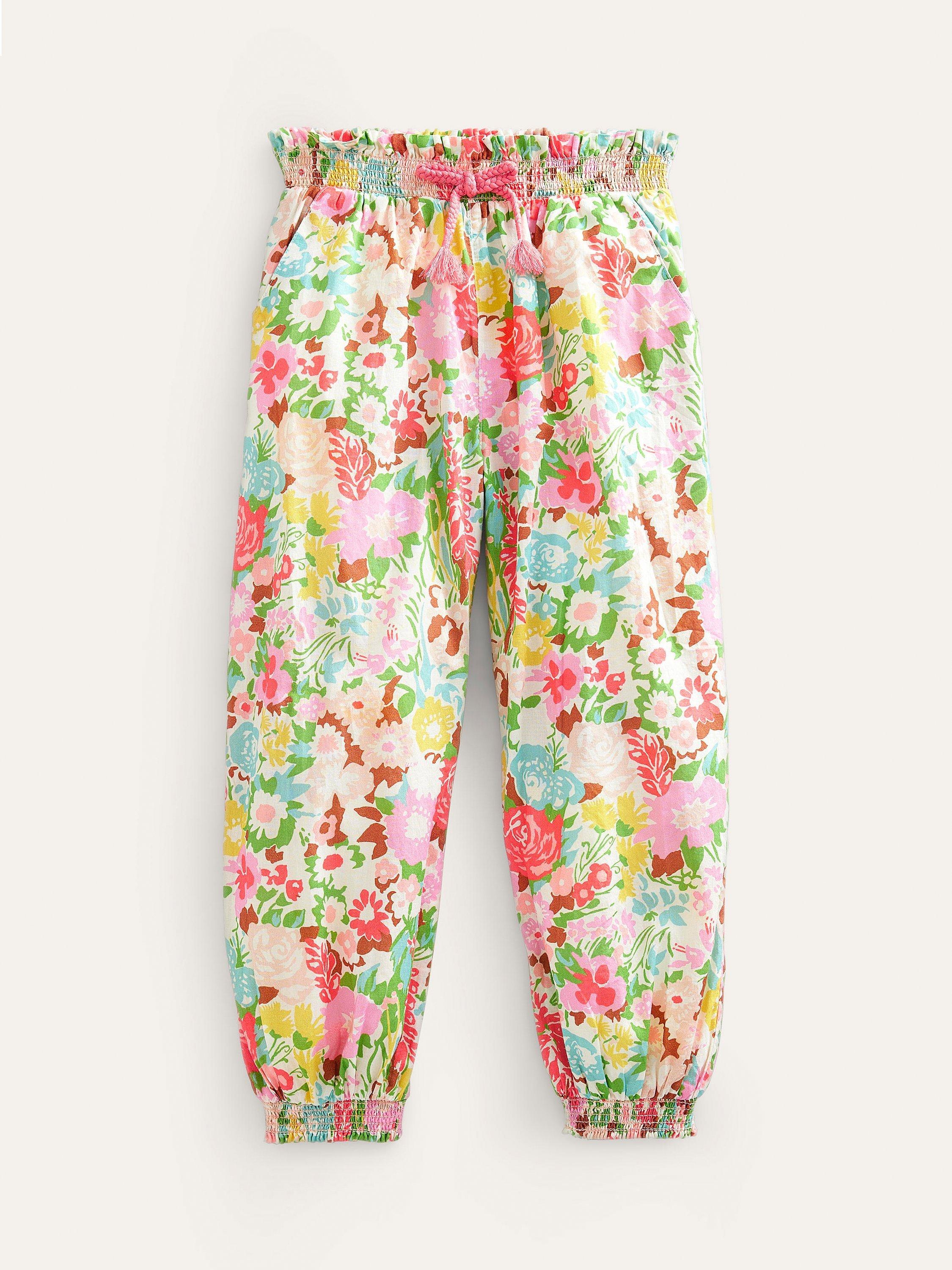 Mini Boden Kids' Floral Cuffed Holiday Trousers, Multi