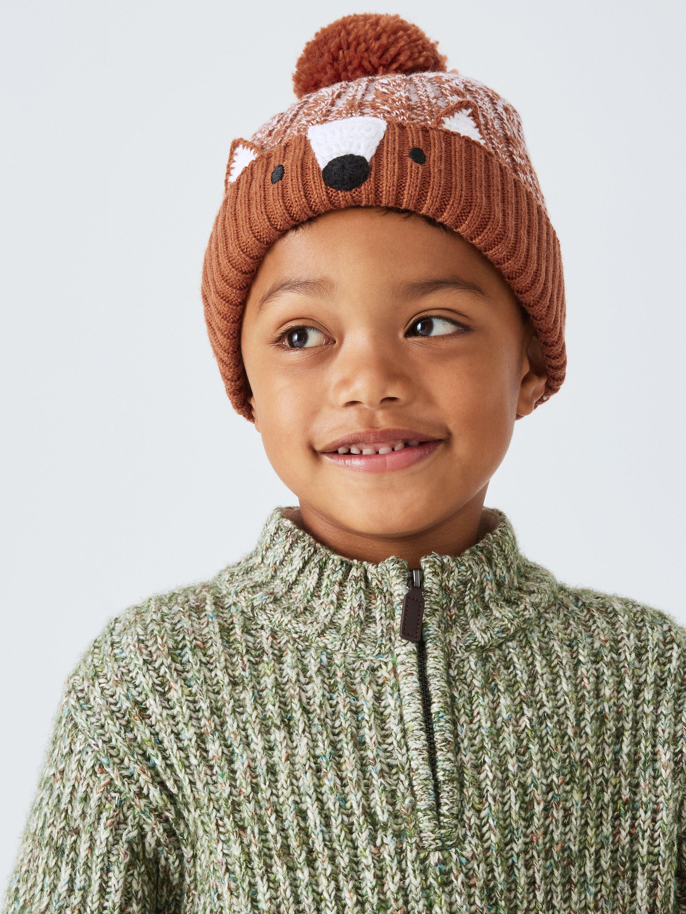 John Lewis Kids' Ombre Knitted Fox Bobble Hat, Orange/Multi