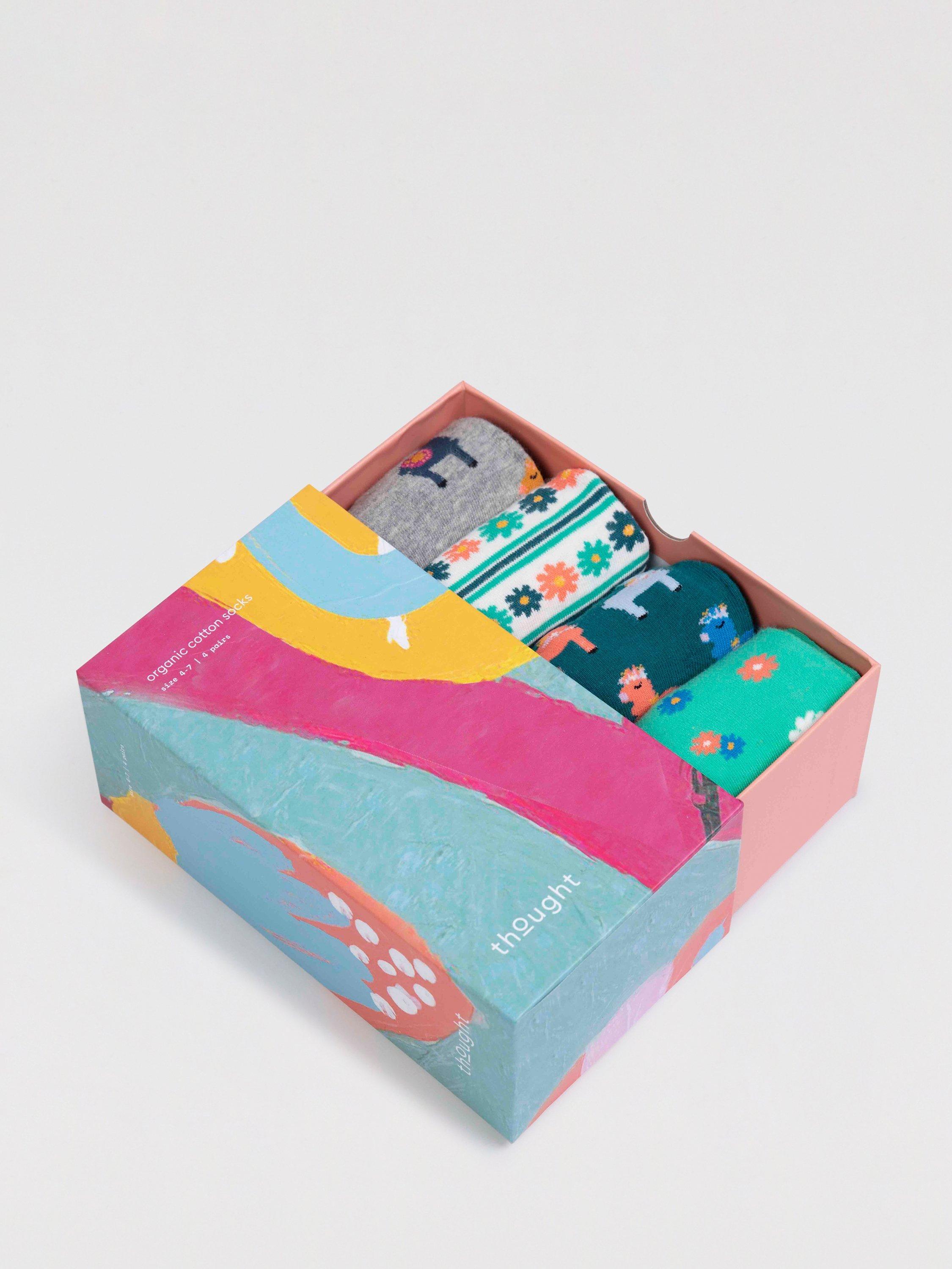 Thought Llama Socks Box, Pack of 4, Multi