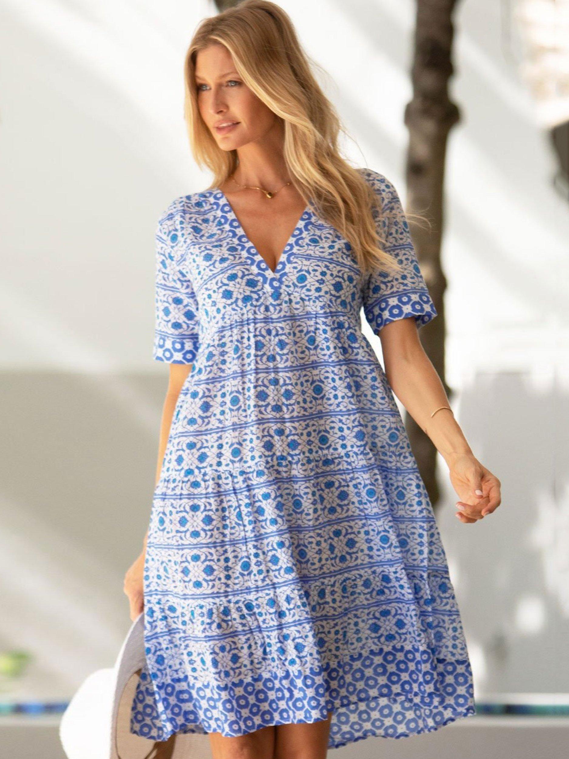 Product image 1 of 3, which shows Aspiga Santorini Mini Dress, Blue/White, XS