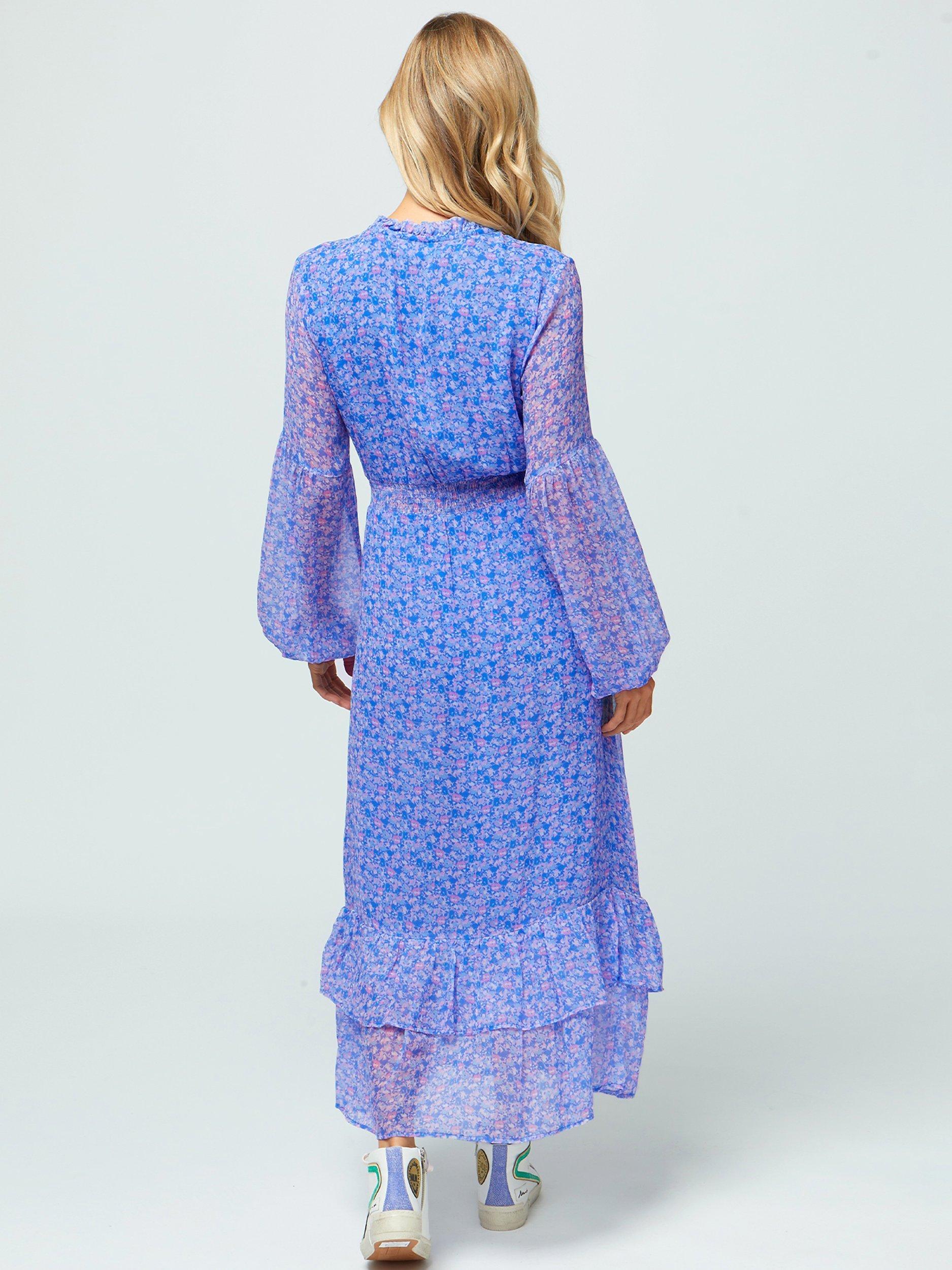 Product image 4 of 5, which shows Aspiga Ana Floral Midi Dress, Meadow Bloom Blue, XXS