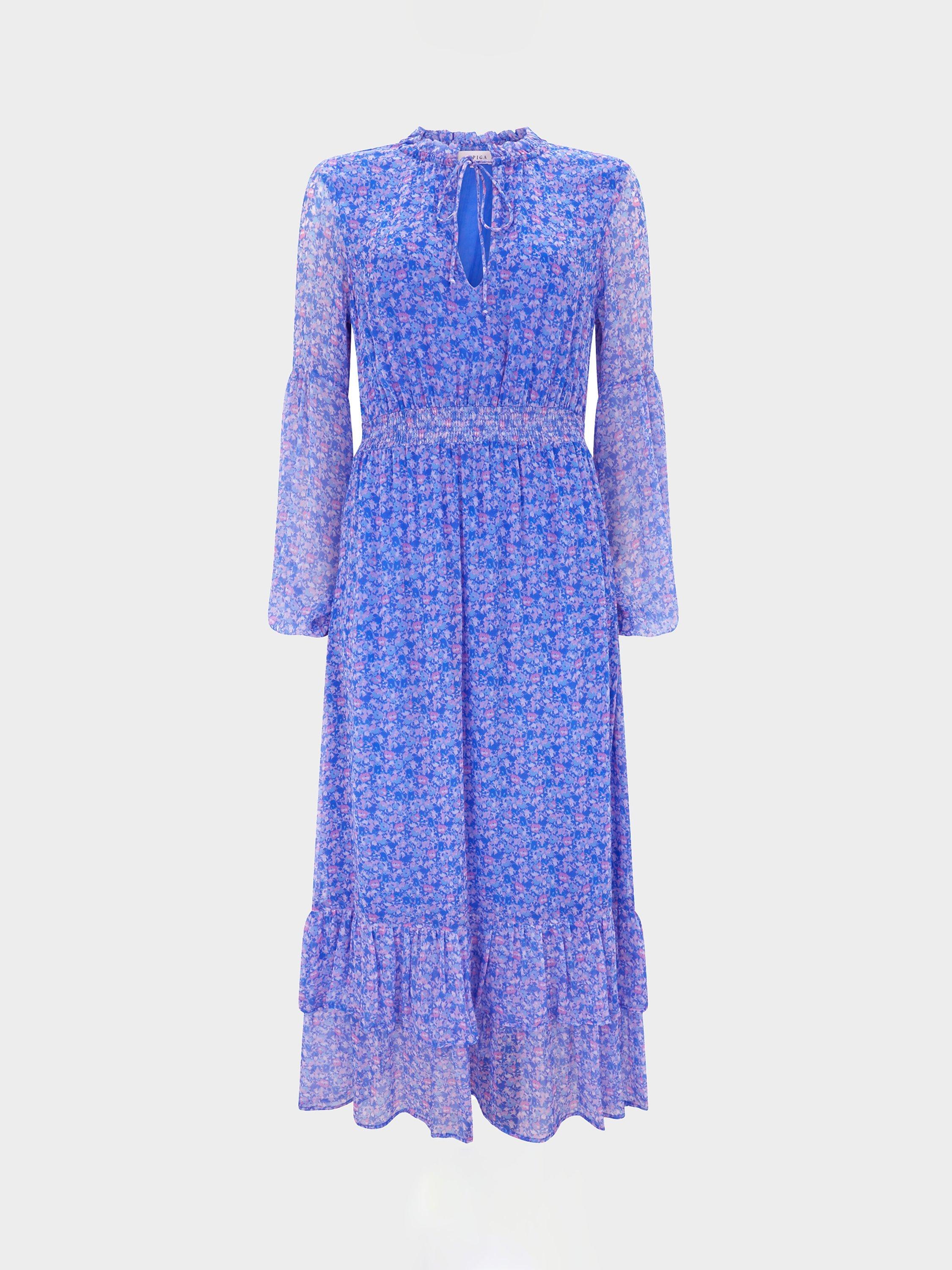 Product image 5 of 5, which shows Aspiga Ana Floral Midi Dress, Meadow Bloom Blue, XXS