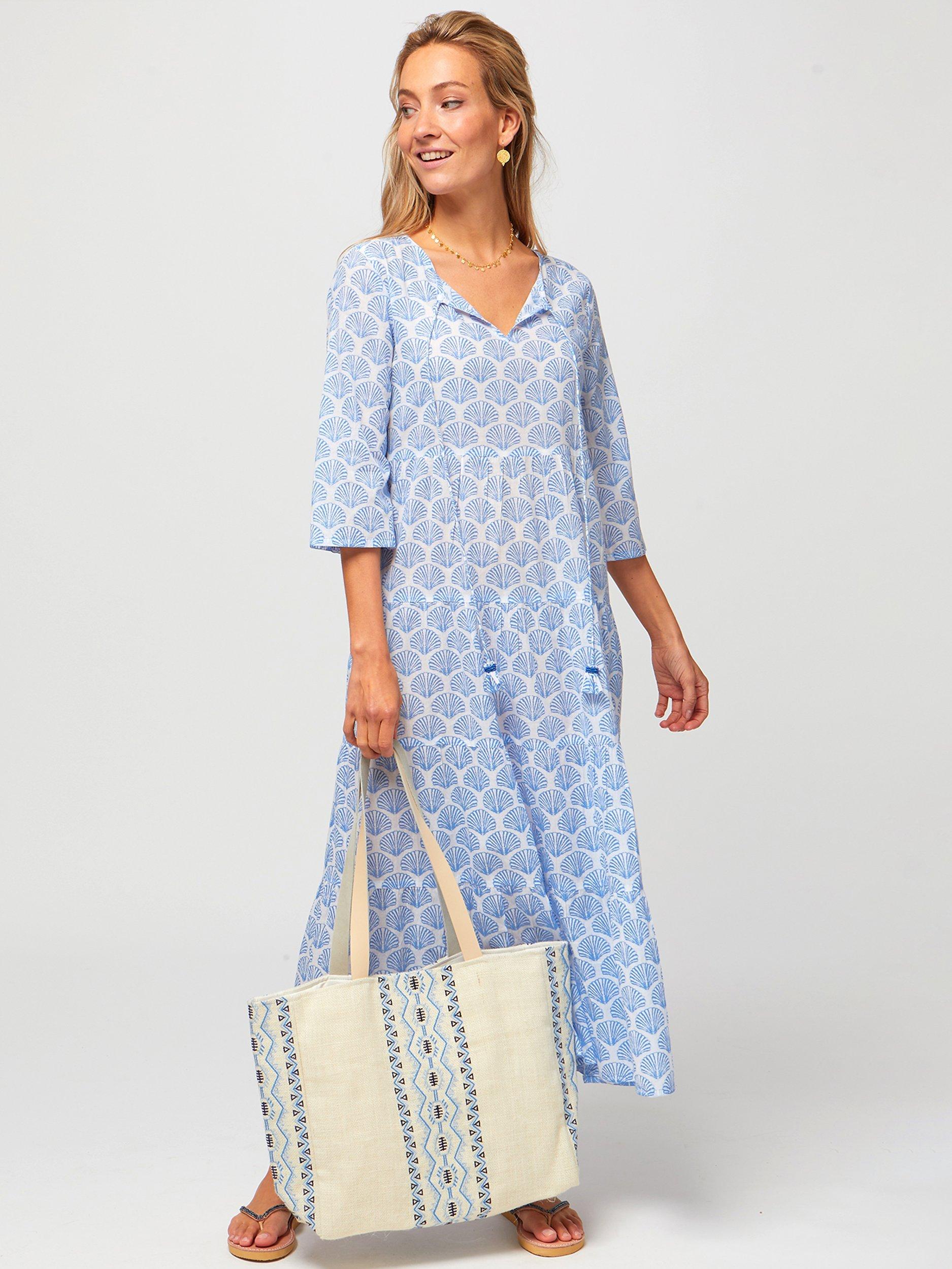 Product image 6 of 6, which shows Aspiga Emma Tiered Cotton Midi Dress, Shell Marina Blue, S