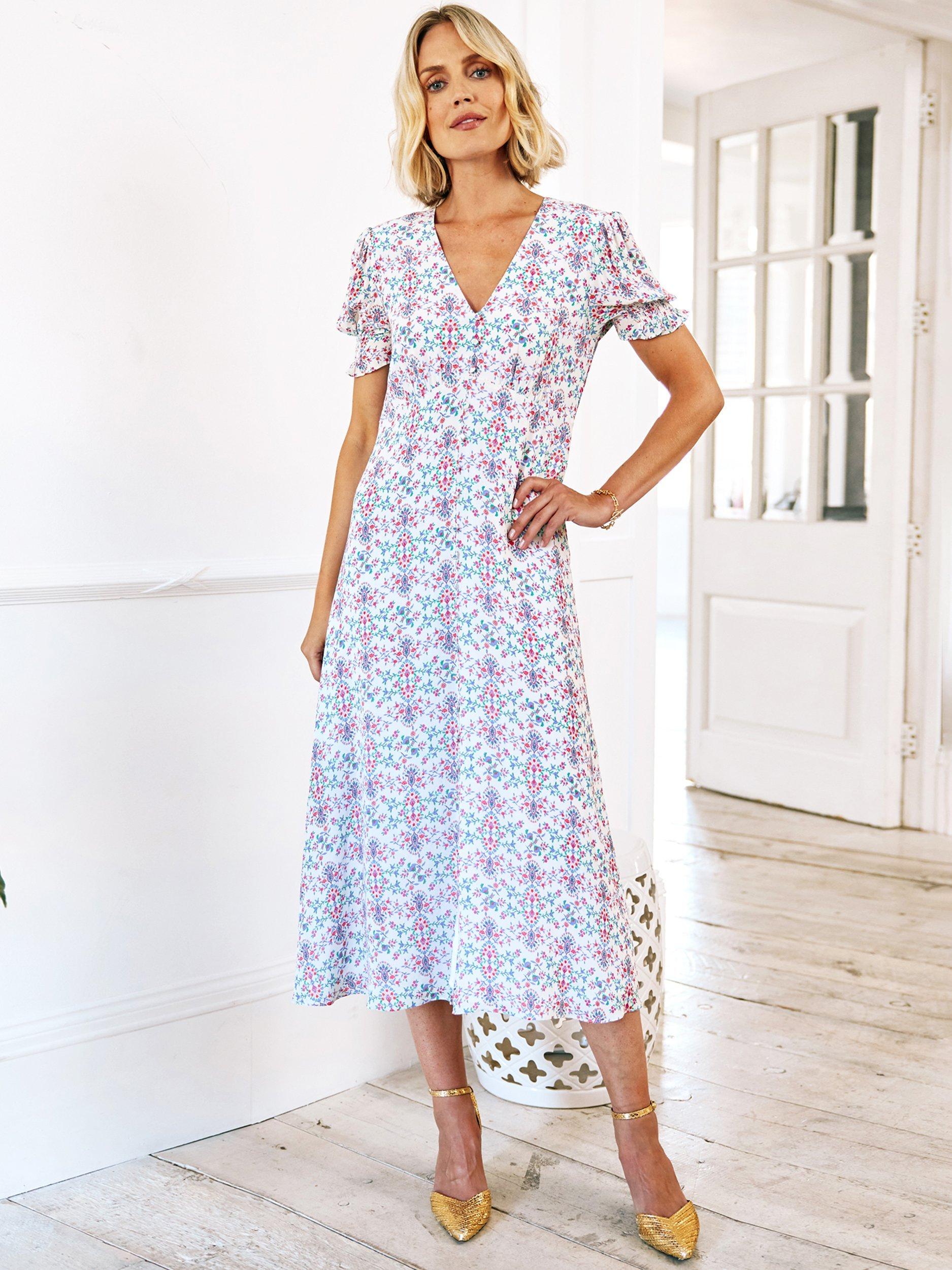 Product image 5 of 6, which shows Aspiga Sally Anne Tea Dress, Cream/Multi, XXL
