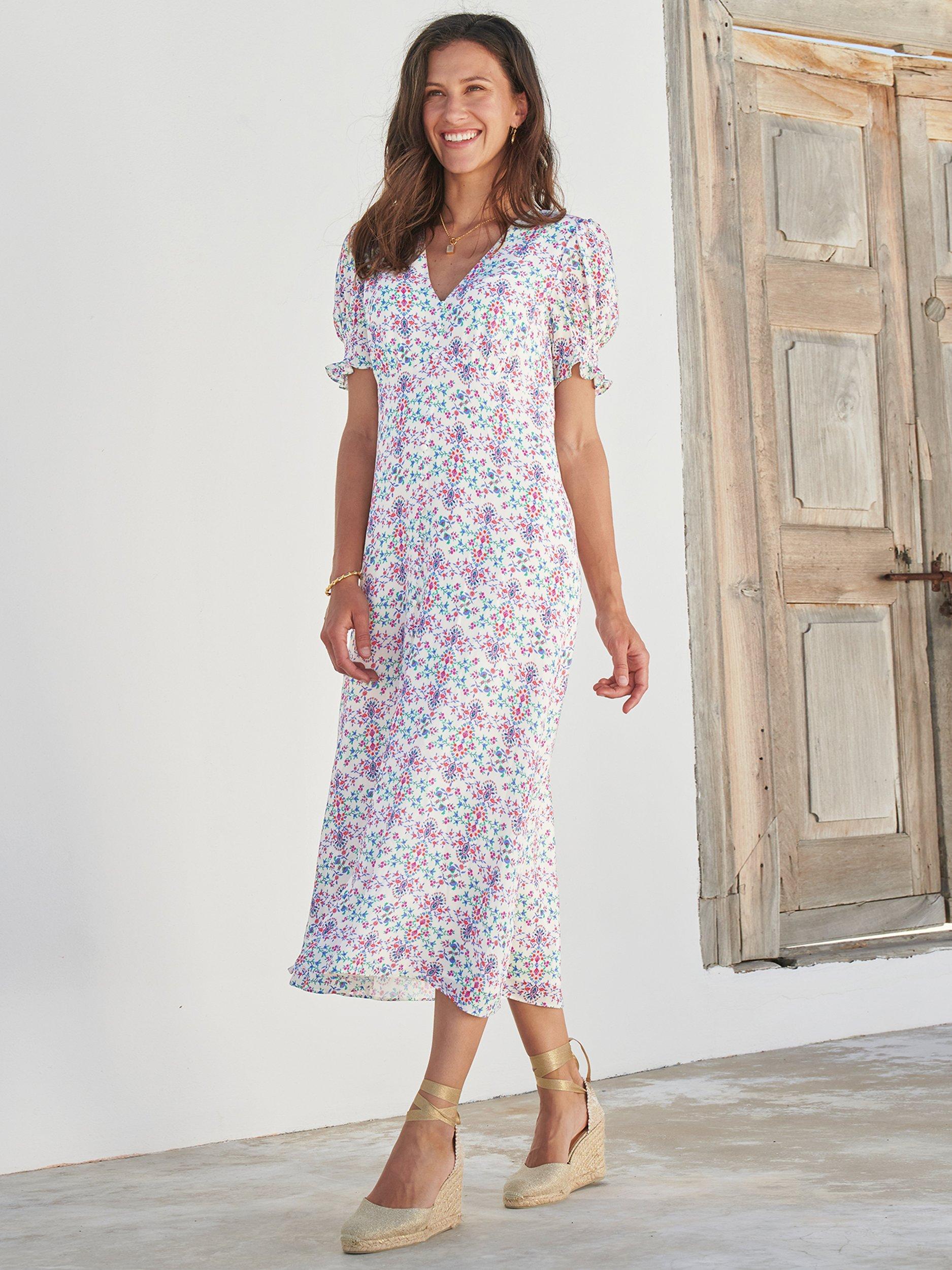 Product image 6 of 6, which shows Aspiga Sally Anne Tea Dress, Cream/Multi, XXL
