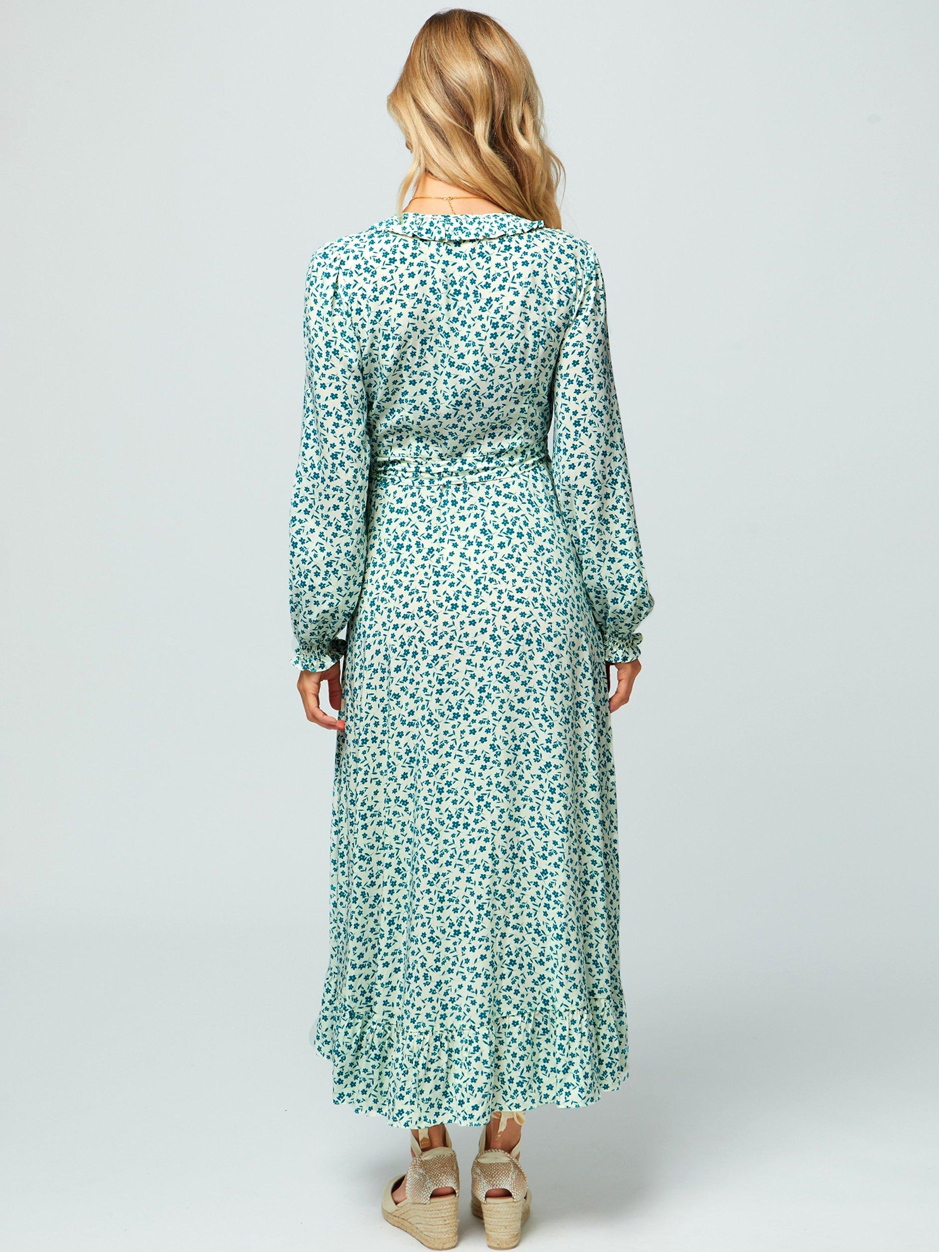 Product image 2 of 5, which shows Aspiga Demi Floral Wrap Midi Dress, Cream/Verdigris, XXL