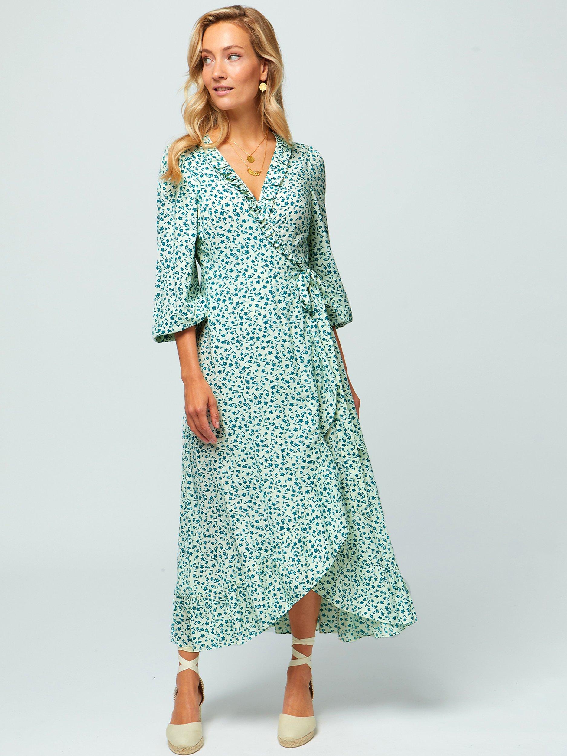 Product image 4 of 5, which shows Aspiga Demi Floral Wrap Midi Dress, Cream/Verdigris, XXL