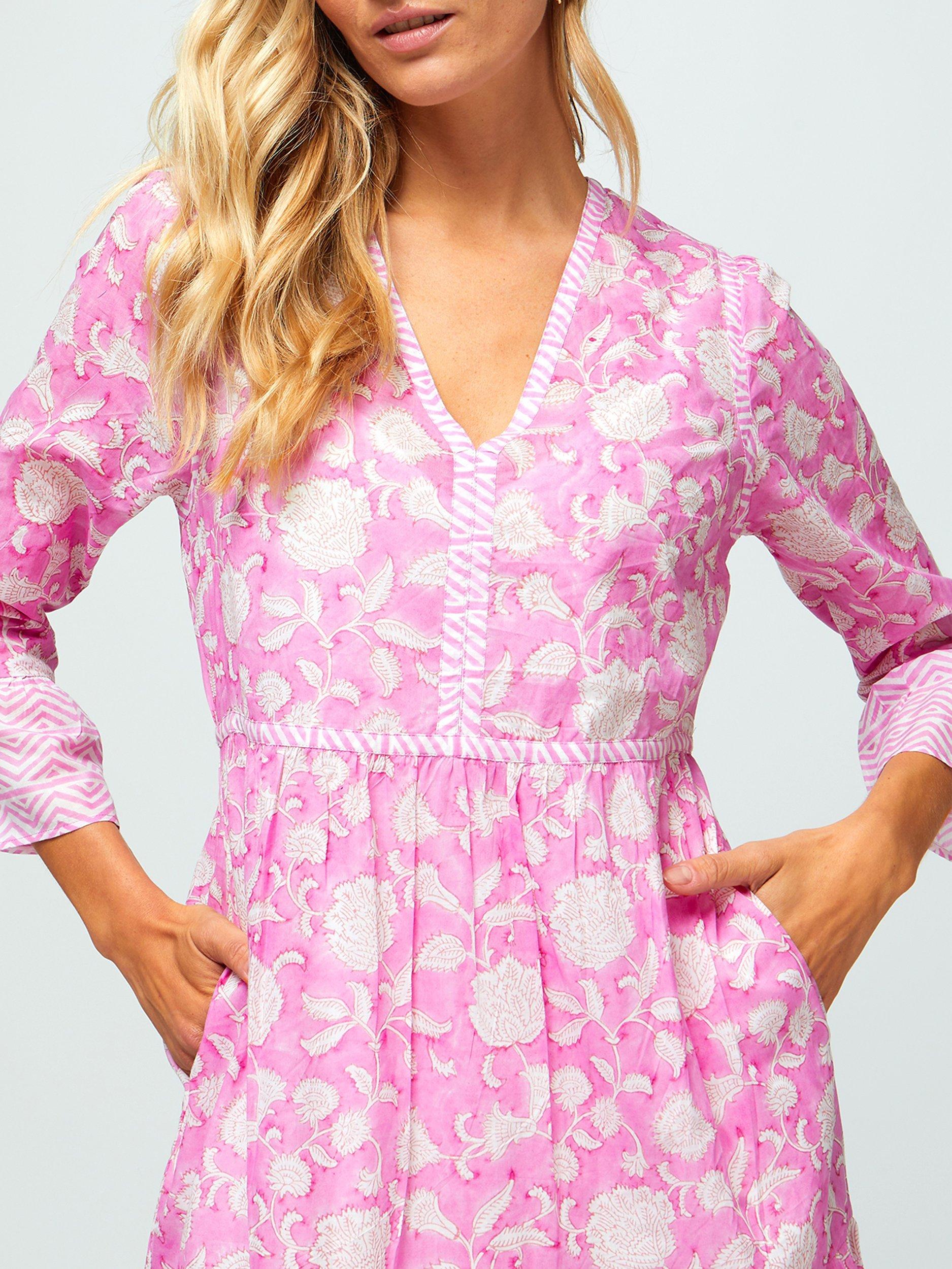 Product image 3 of 6, which shows Aspiga Organic Cotton Tiered Hayden Dress, Pink/White, M