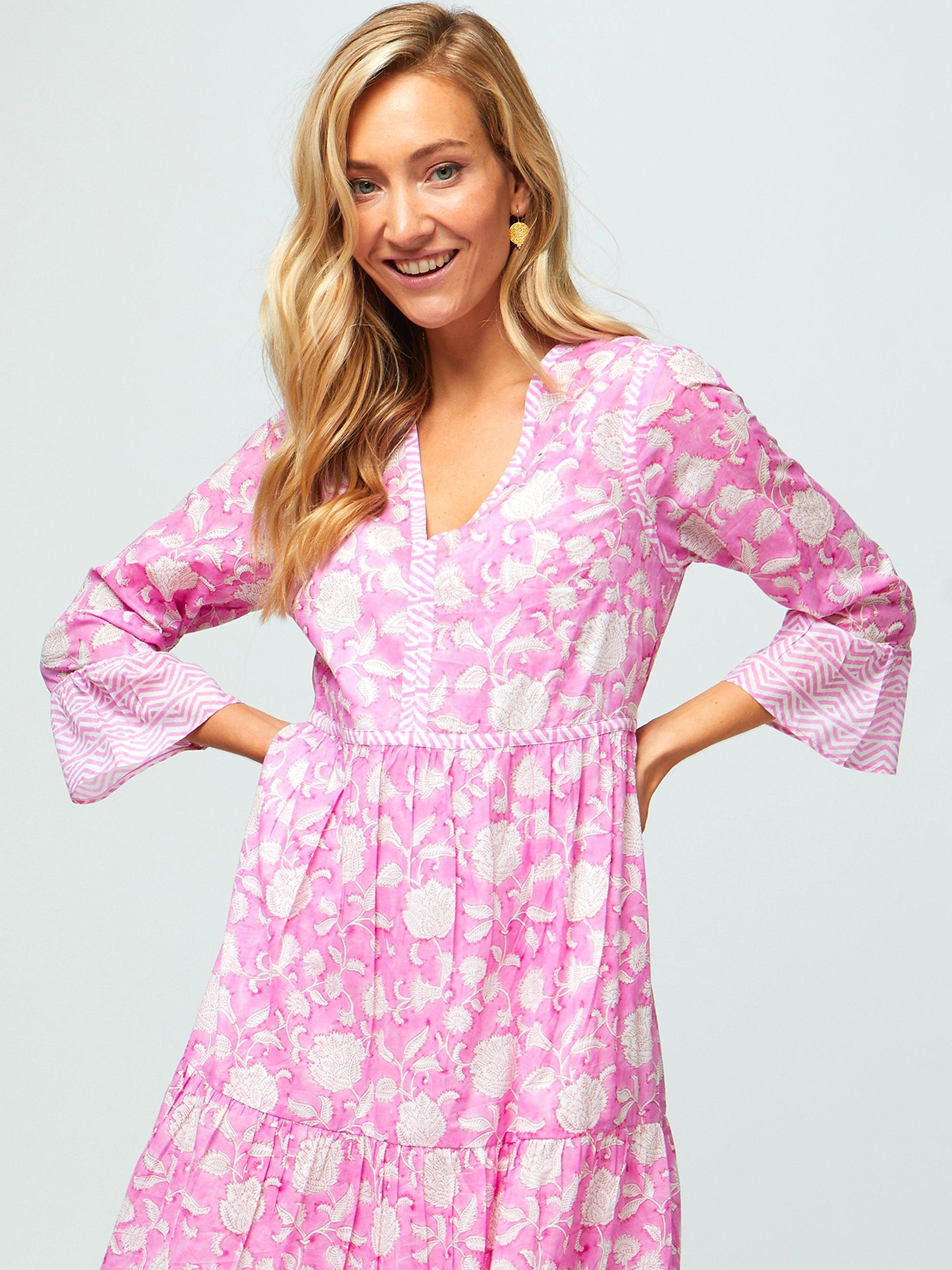 Product image 4 of 6, which shows Aspiga Organic Cotton Tiered Hayden Dress, Pink/White, M