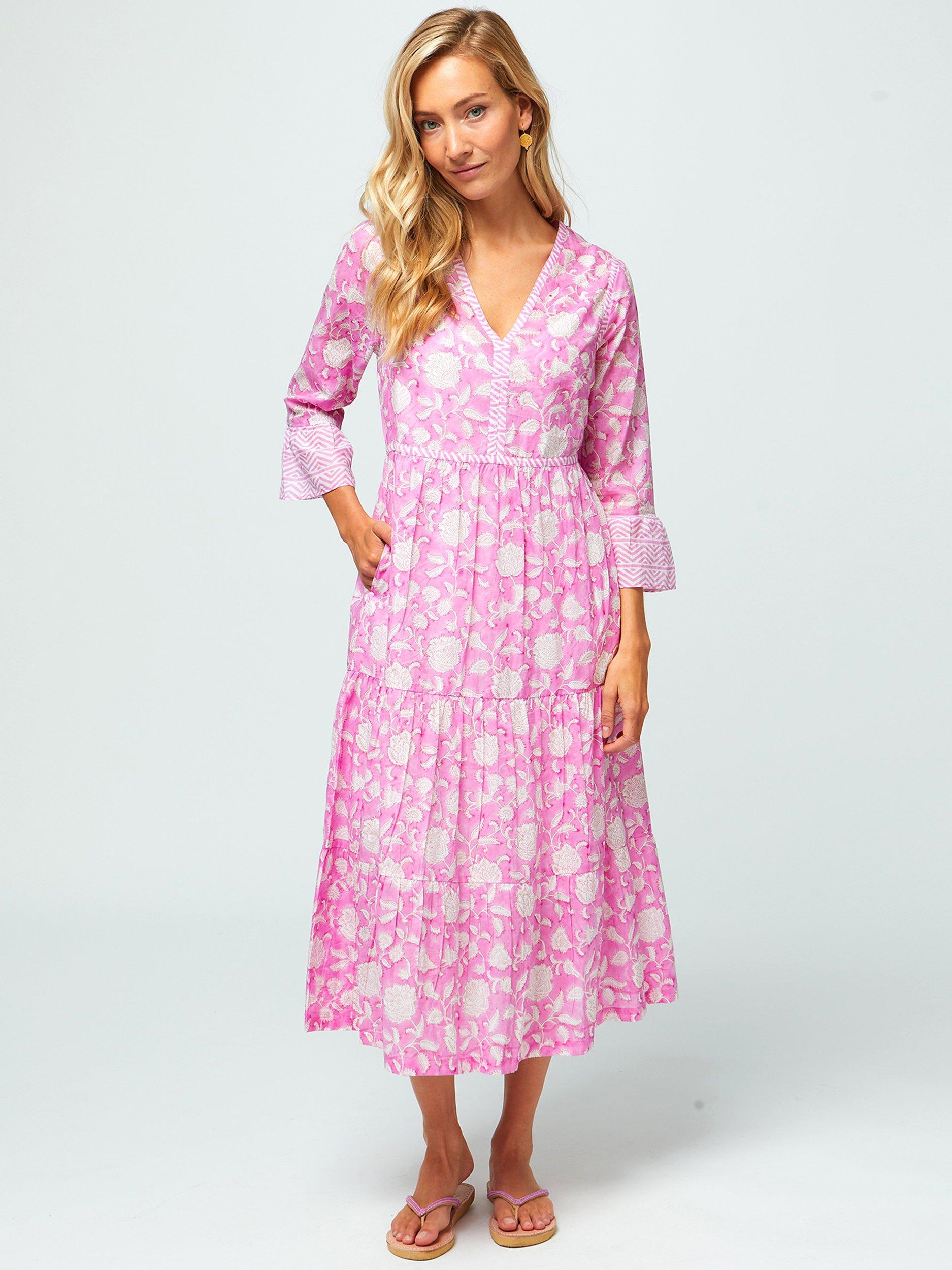 Product image 5 of 6, which shows Aspiga Organic Cotton Tiered Hayden Dress, Pink/White, M
