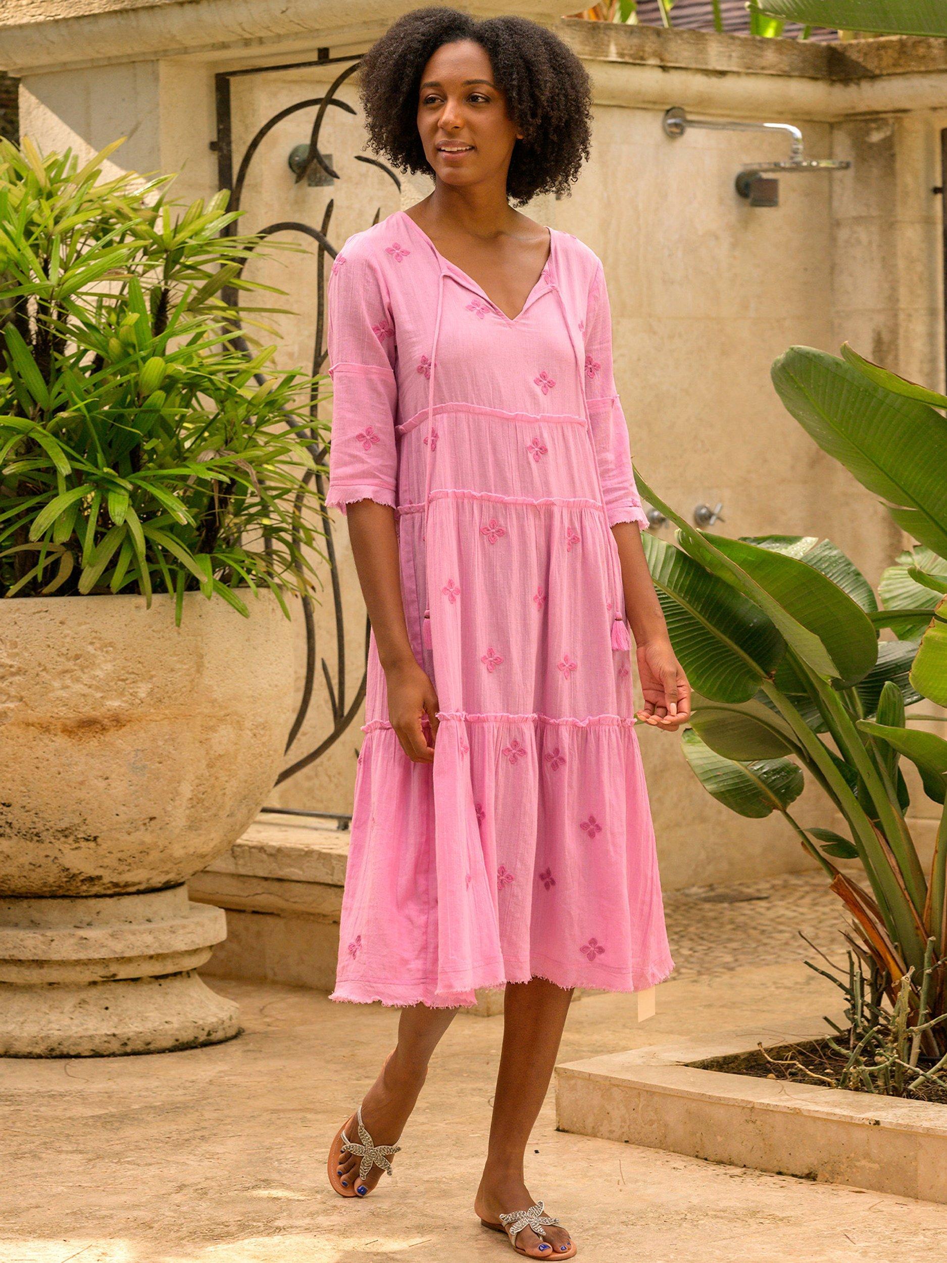Aspiga Willow Embroidered Cotton Tunic Dress, Pink