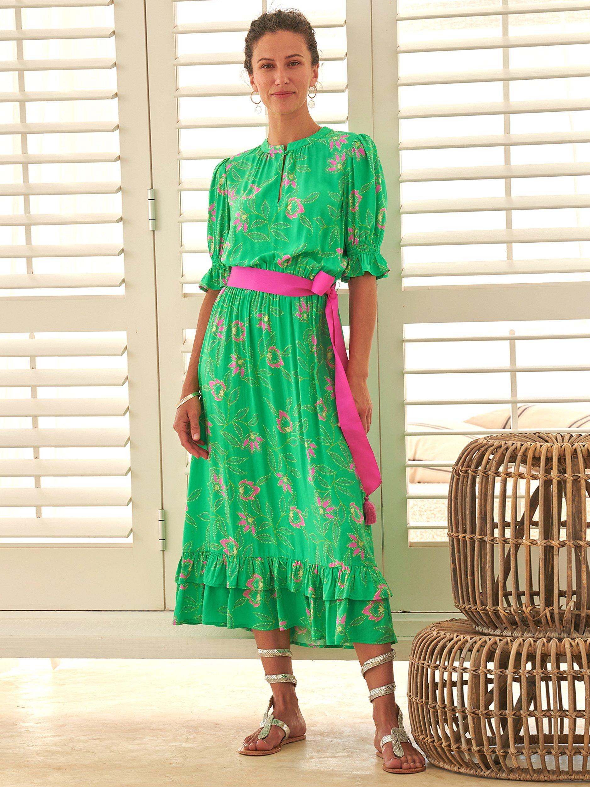 Product image 1 of 4, which shows Aspiga Melanie Floral Tiered Midi Dress, Waterlily Green, M