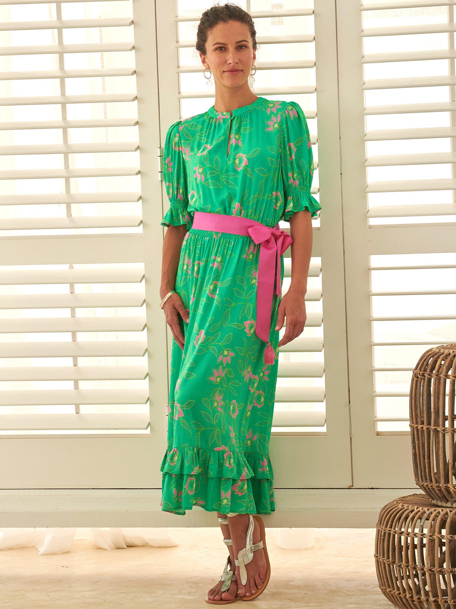 Product image 3 of 4, which shows Aspiga Melanie Floral Tiered Midi Dress, Waterlily Green, M