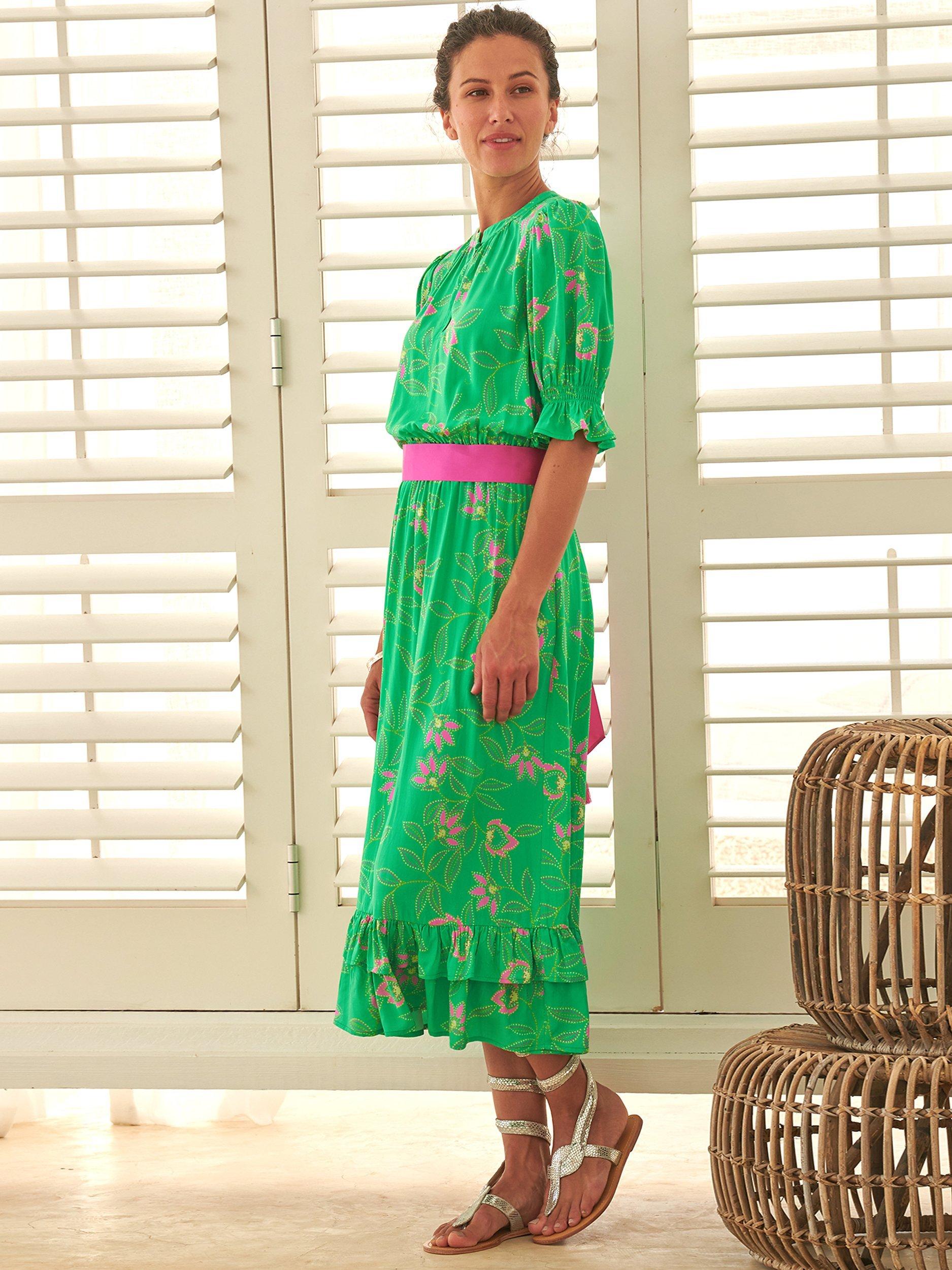 Product image 4 of 4, which shows Aspiga Melanie Floral Tiered Midi Dress, Waterlily Green, M