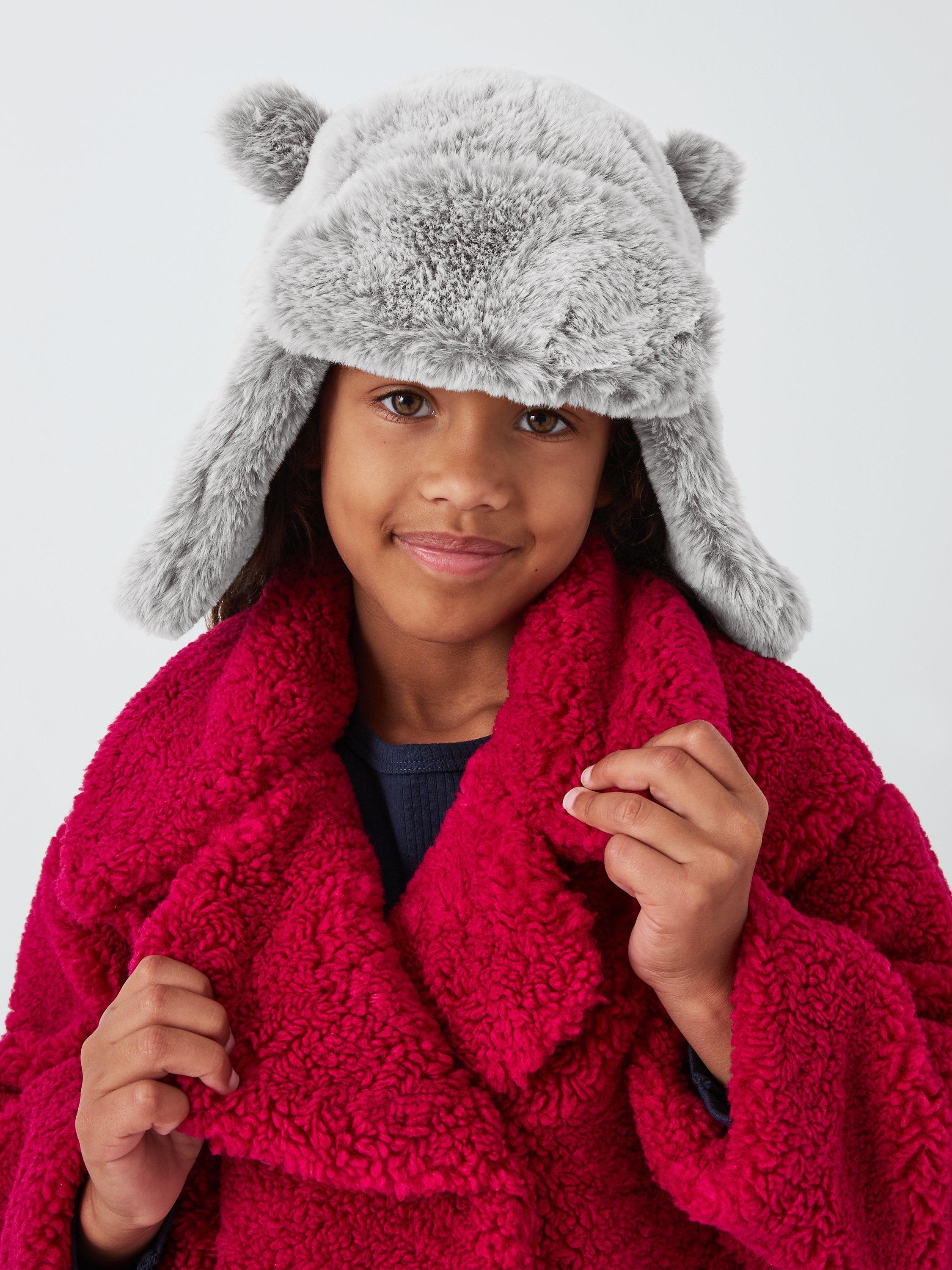 John Lewis Kids Faux Fur Trapper Hat Grey