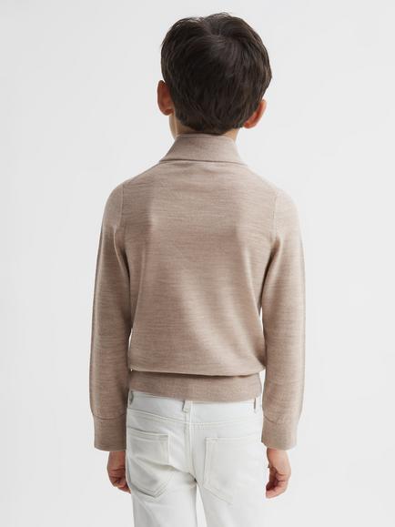 Reiss Kids' Blackhall Half Zip Wool Jumper - view 2, Wheat Melange