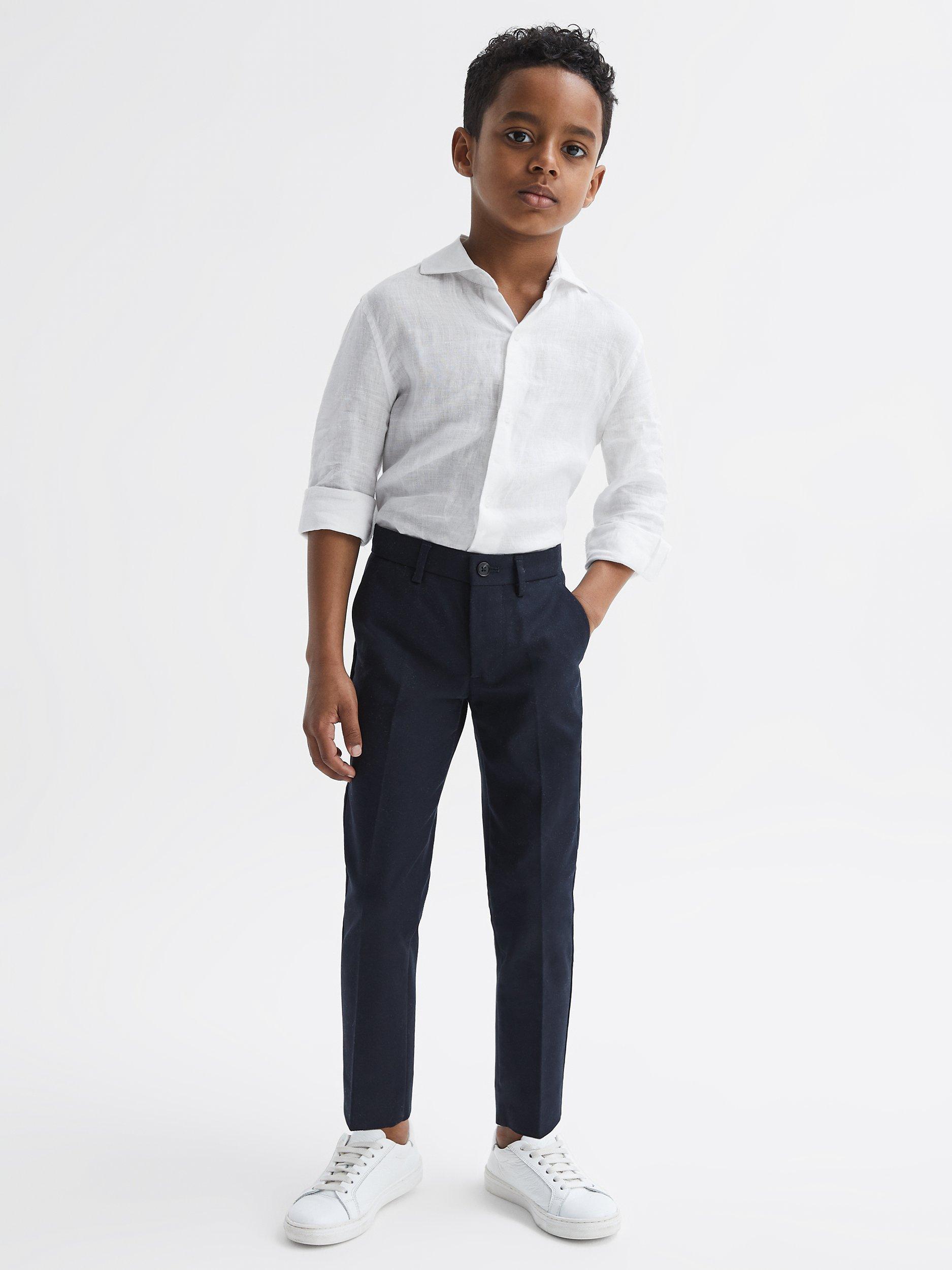 Product image 3 of 6, which shows Reiss Kids' Ruban Linen Long Sleeve Shirt, White, 4-5 years