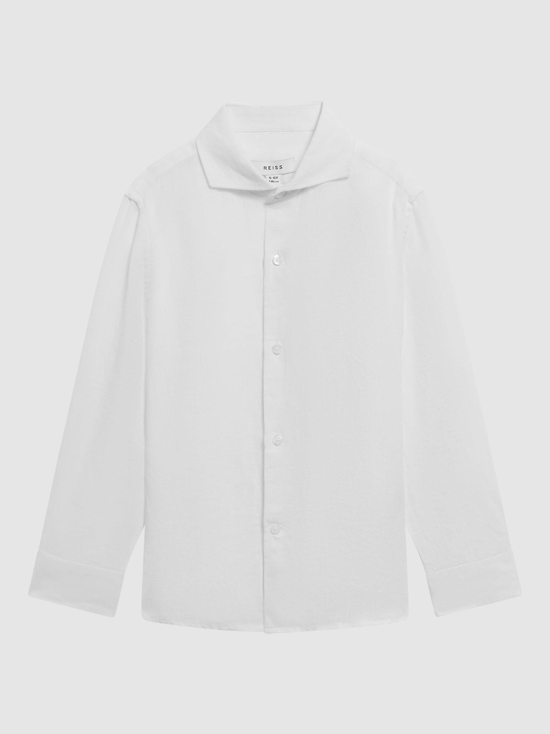 Product image 4 of 6, which shows Reiss Kids' Ruban Linen Long Sleeve Shirt, White, 4-5 years