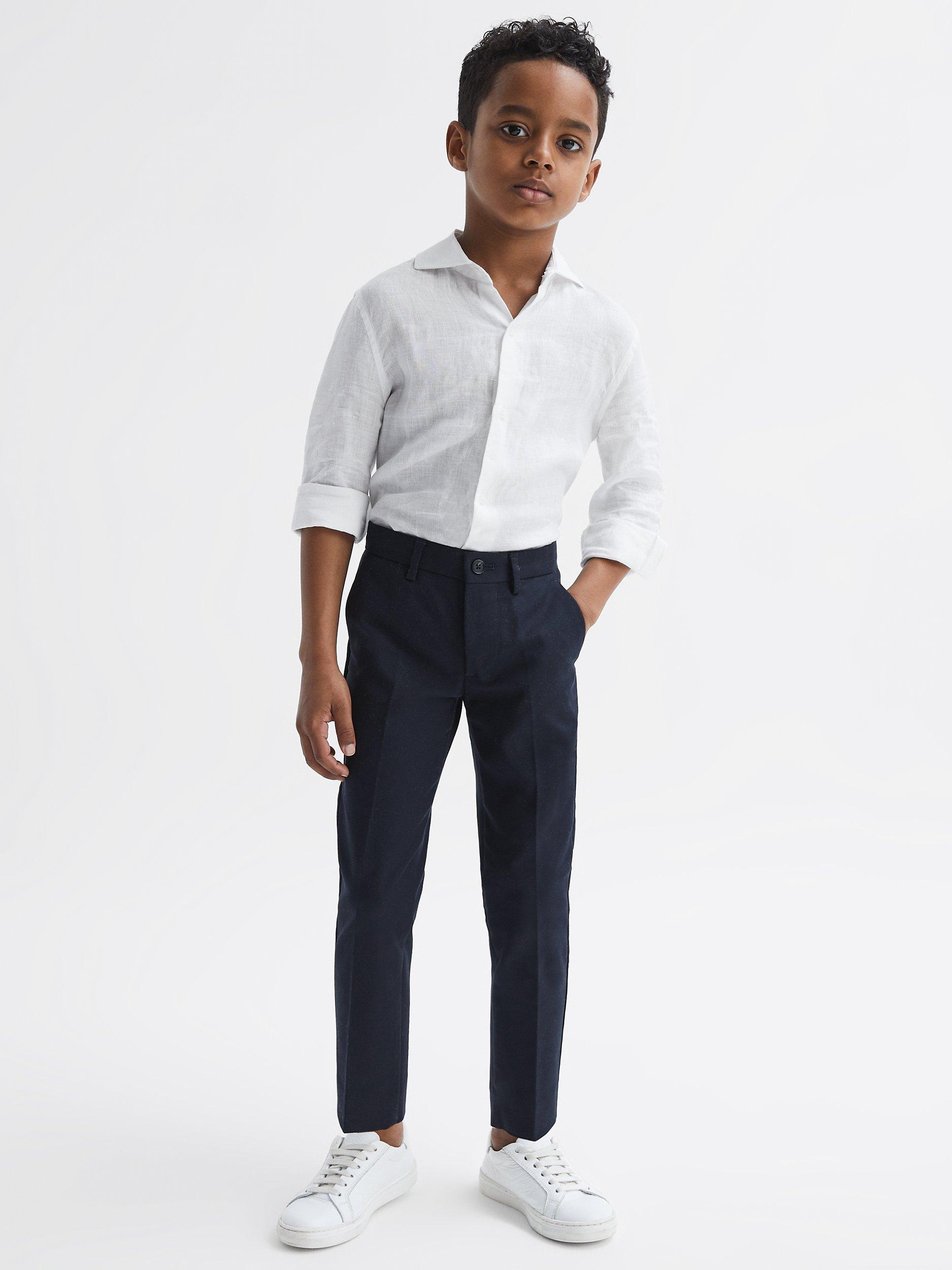 Product image 5 of 6, which shows Reiss Kids' Ruban Linen Long Sleeve Shirt, White, 4-5 years