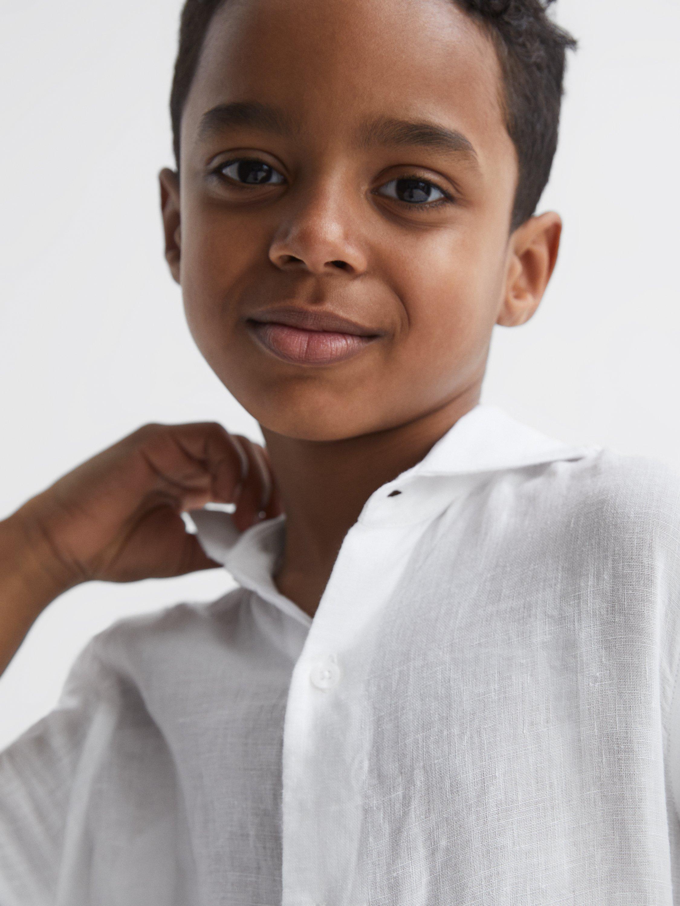 Product image 6 of 6, which shows Reiss Kids' Ruban Linen Long Sleeve Shirt, White, 4-5 years