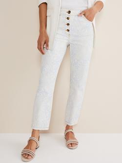 Phase Eight Cordelia Floral Print Jeans, Ivory/Blue, Ivory/Blue