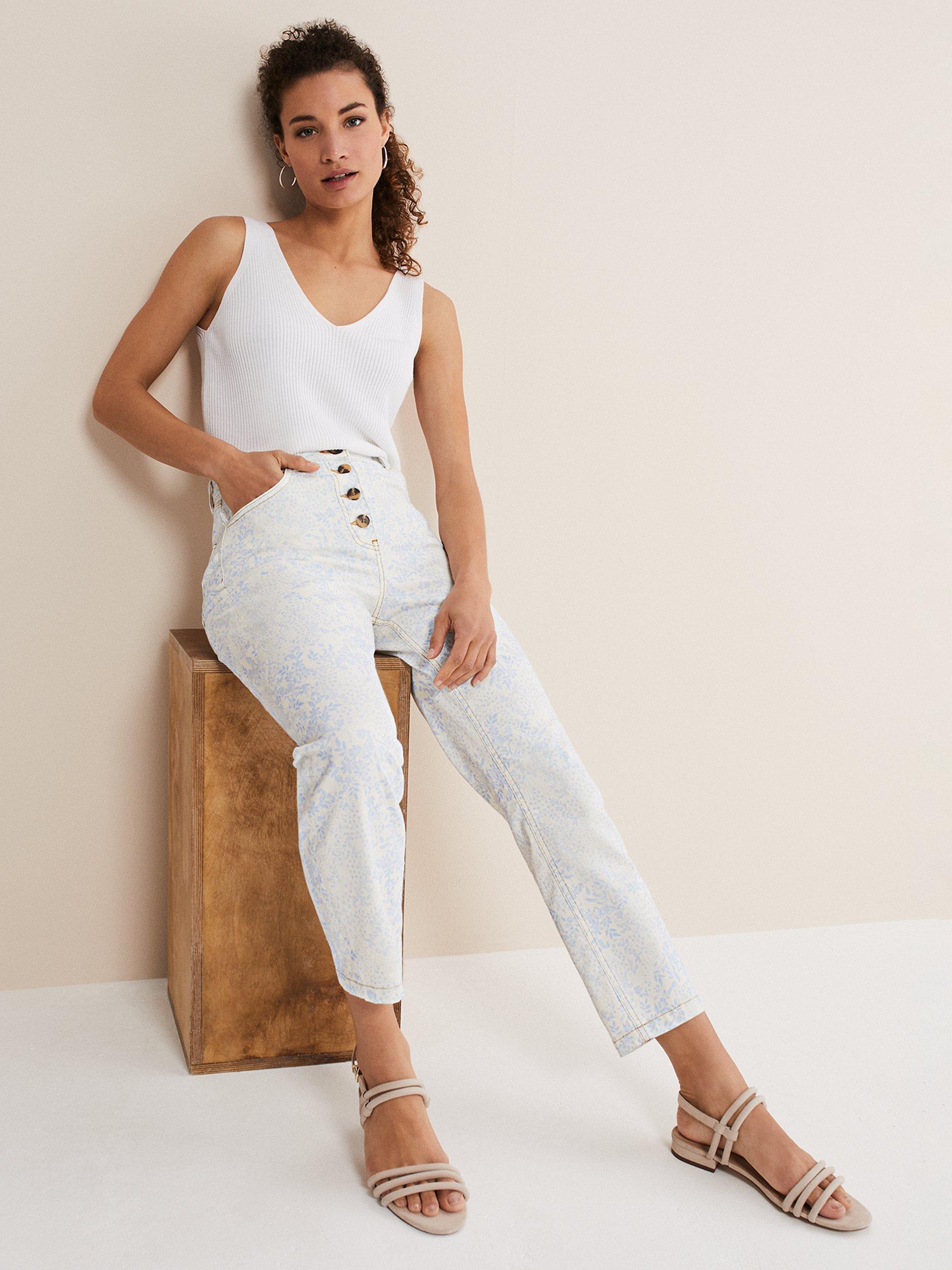 Product image 4 of 8, which shows Phase Eight Cordelia Floral Print Jeans, Ivory/Blue, 10