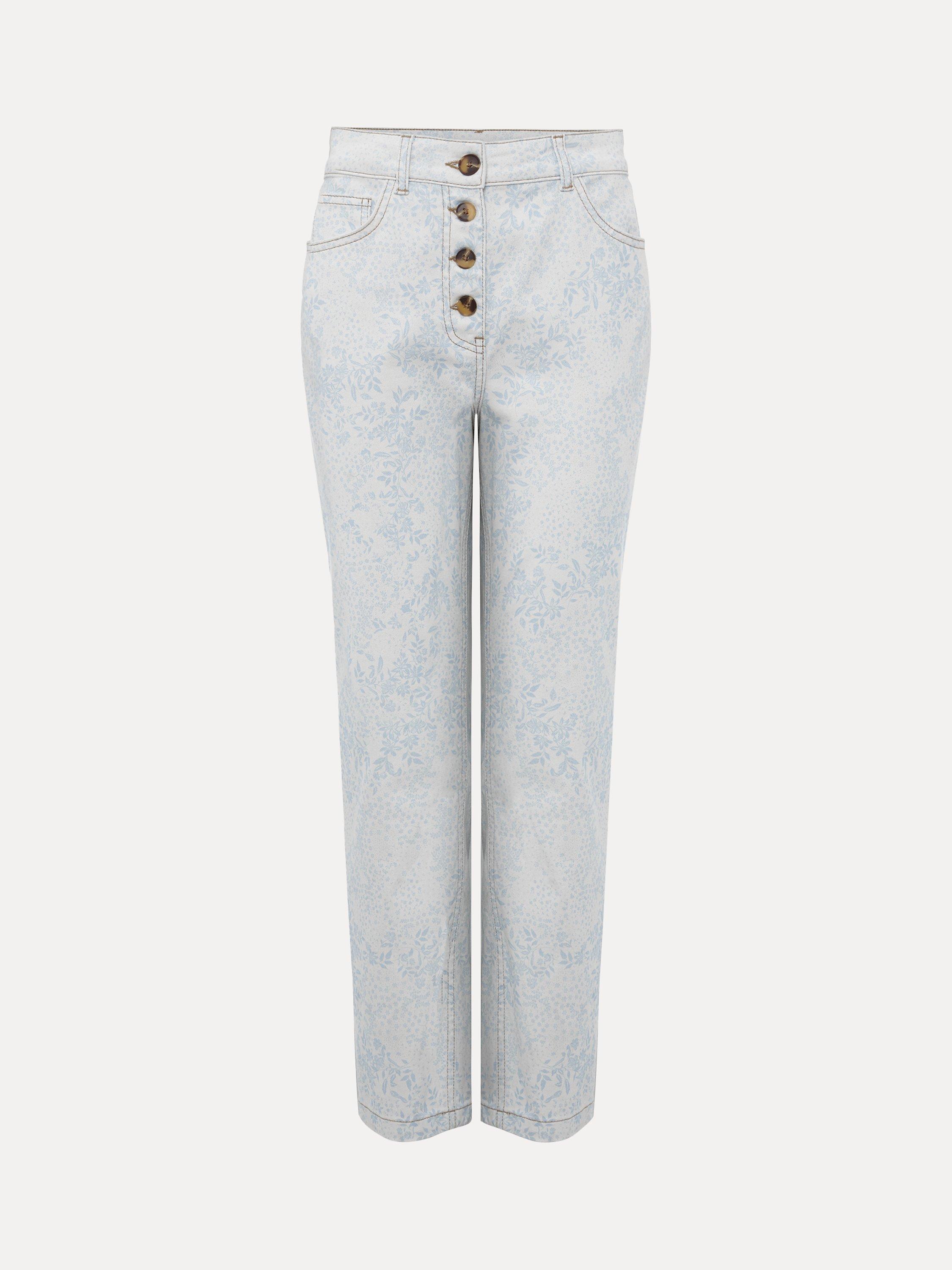 Product image 5 of 8, which shows Phase Eight Cordelia Floral Print Jeans, Ivory/Blue, 10