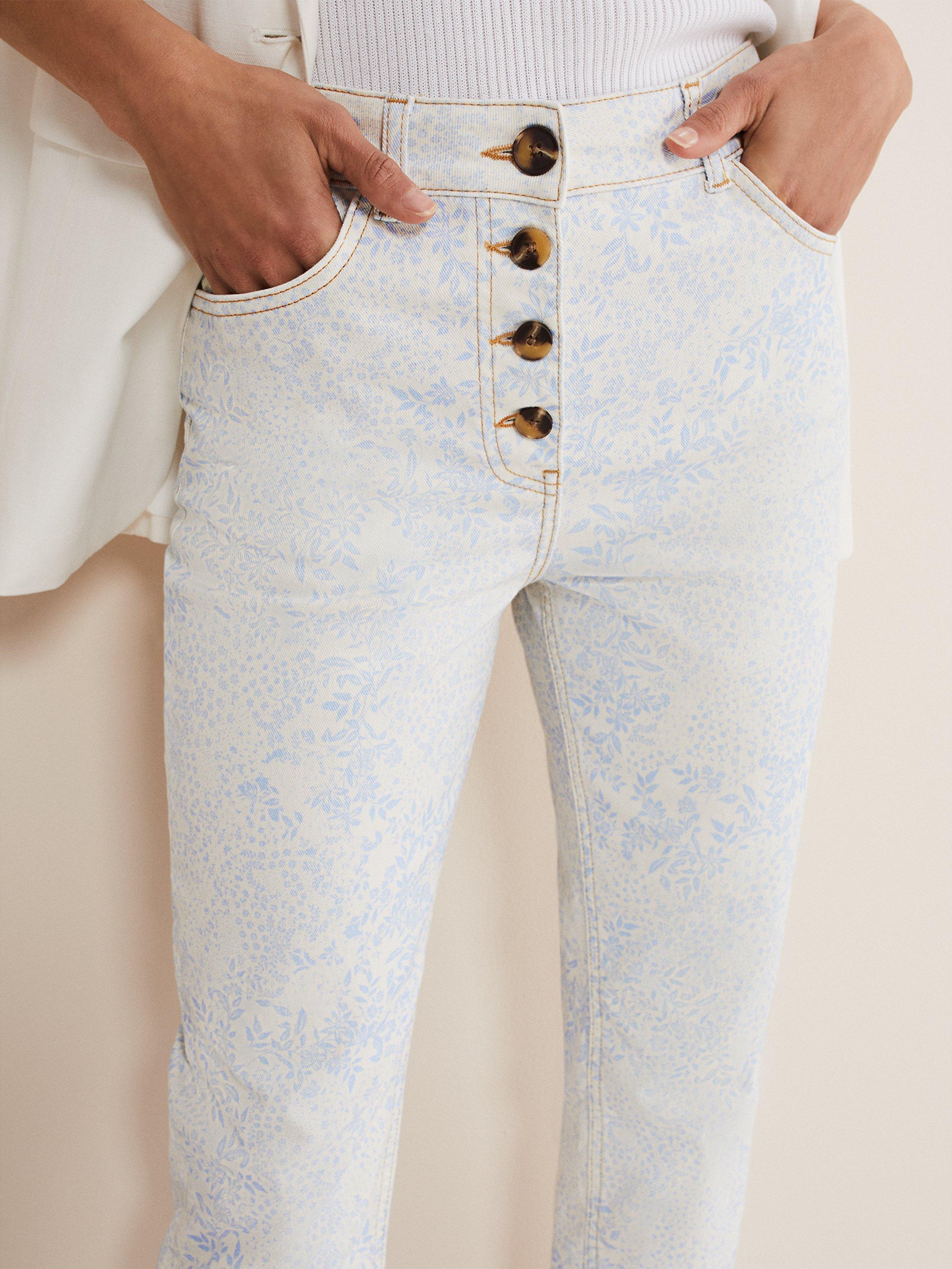 Product image 7 of 8, which shows Phase Eight Cordelia Floral Print Jeans, Ivory/Blue, 10