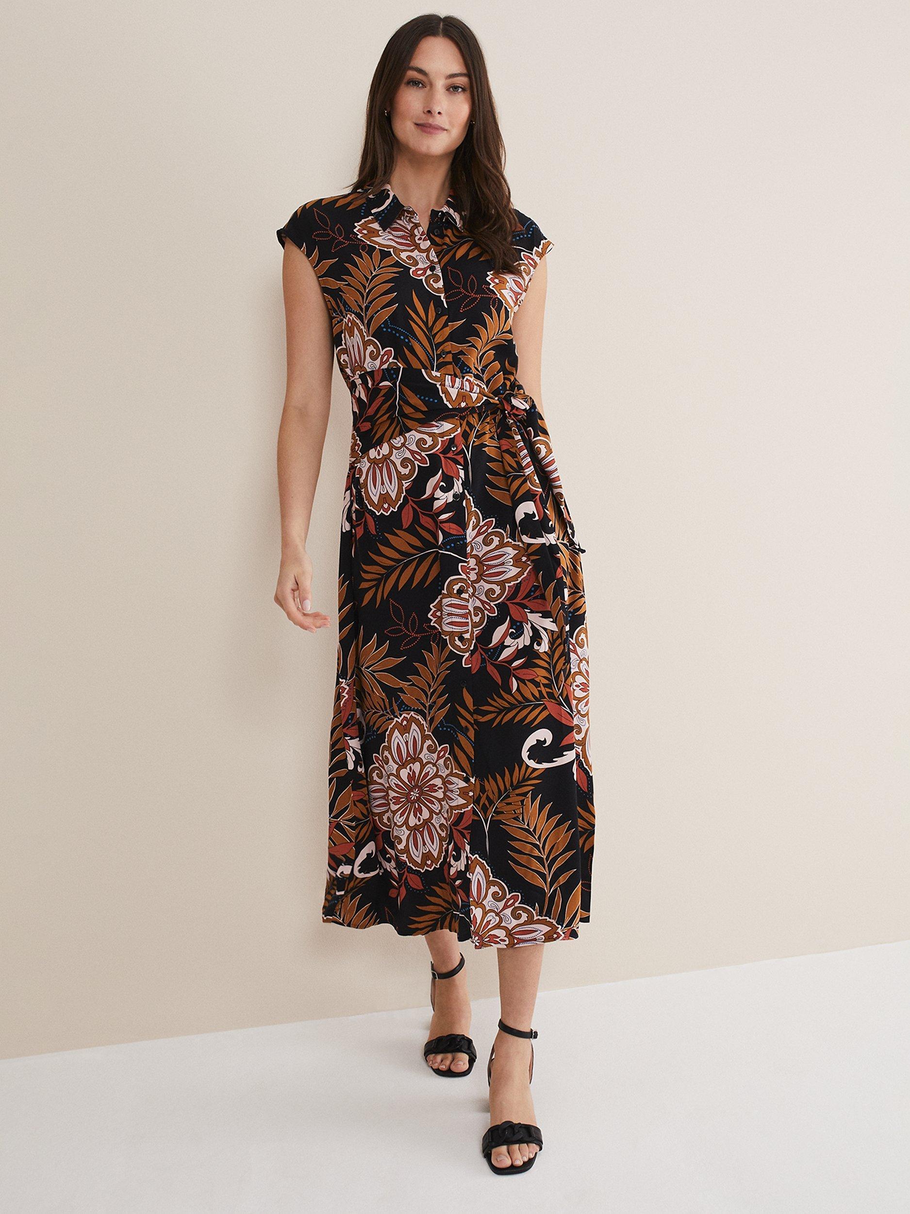 Phase Eight Estelle Tie Waist Dress, Black/Multi